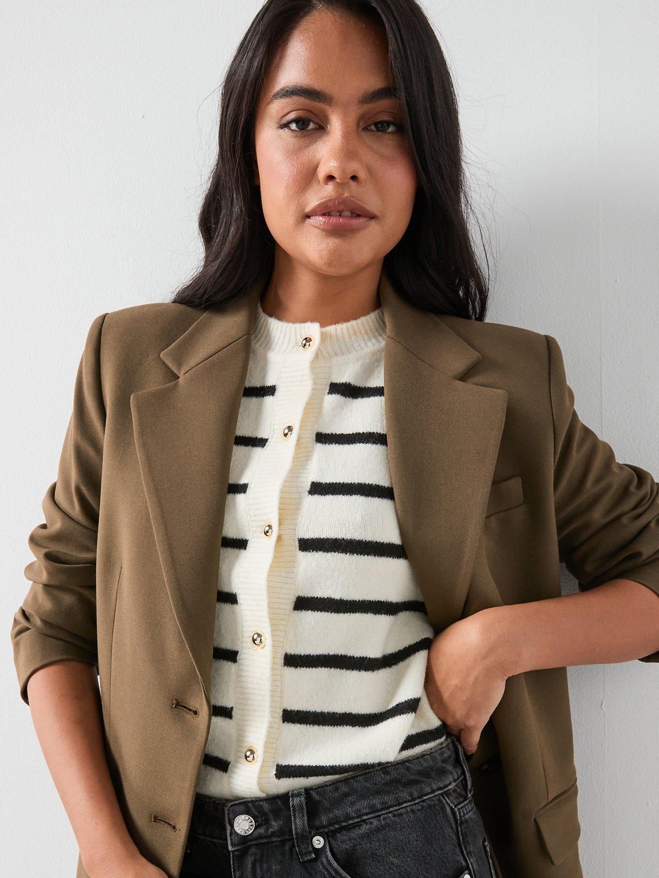 Image 5 of 6 of Mango Double-Breasted Suit Jacket - Khaki Green