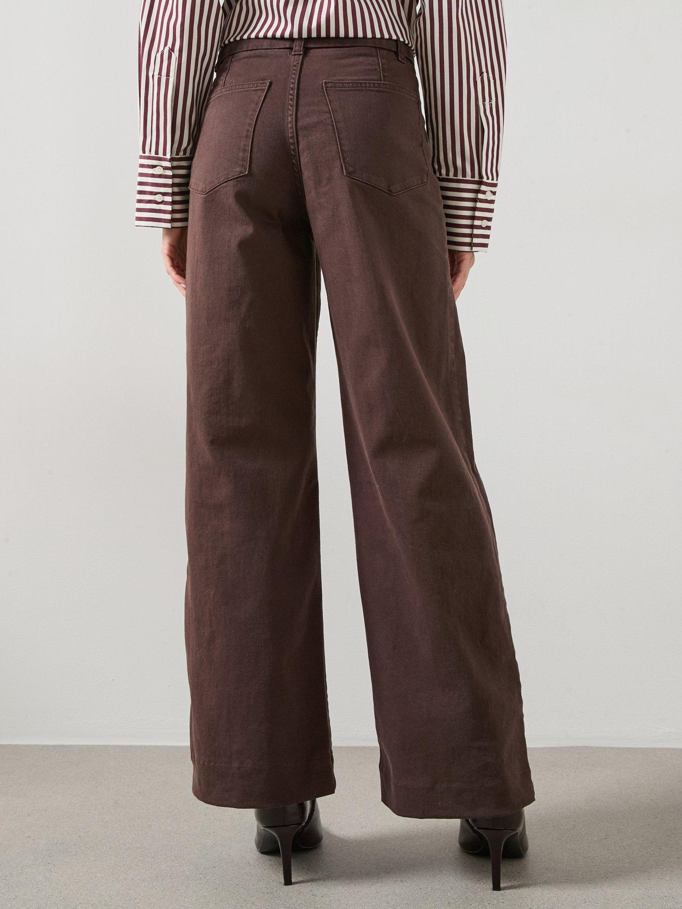 Image 2 of 6 of Mango High Waist Wide Leg Jeans With Stitching - Brown