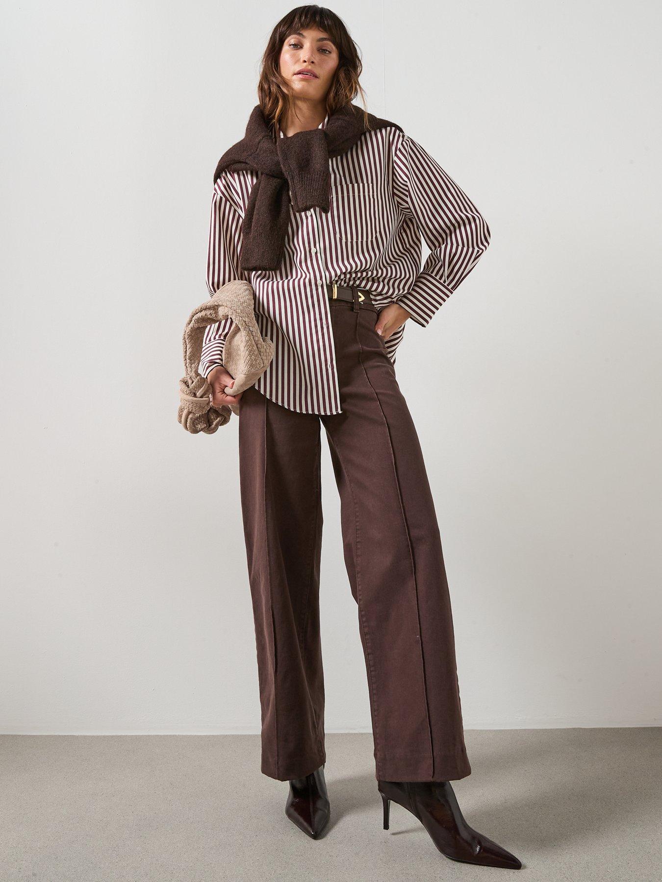 Image 3 of 6 of Mango High Waist Wide Leg Jeans With Stitching - Brown