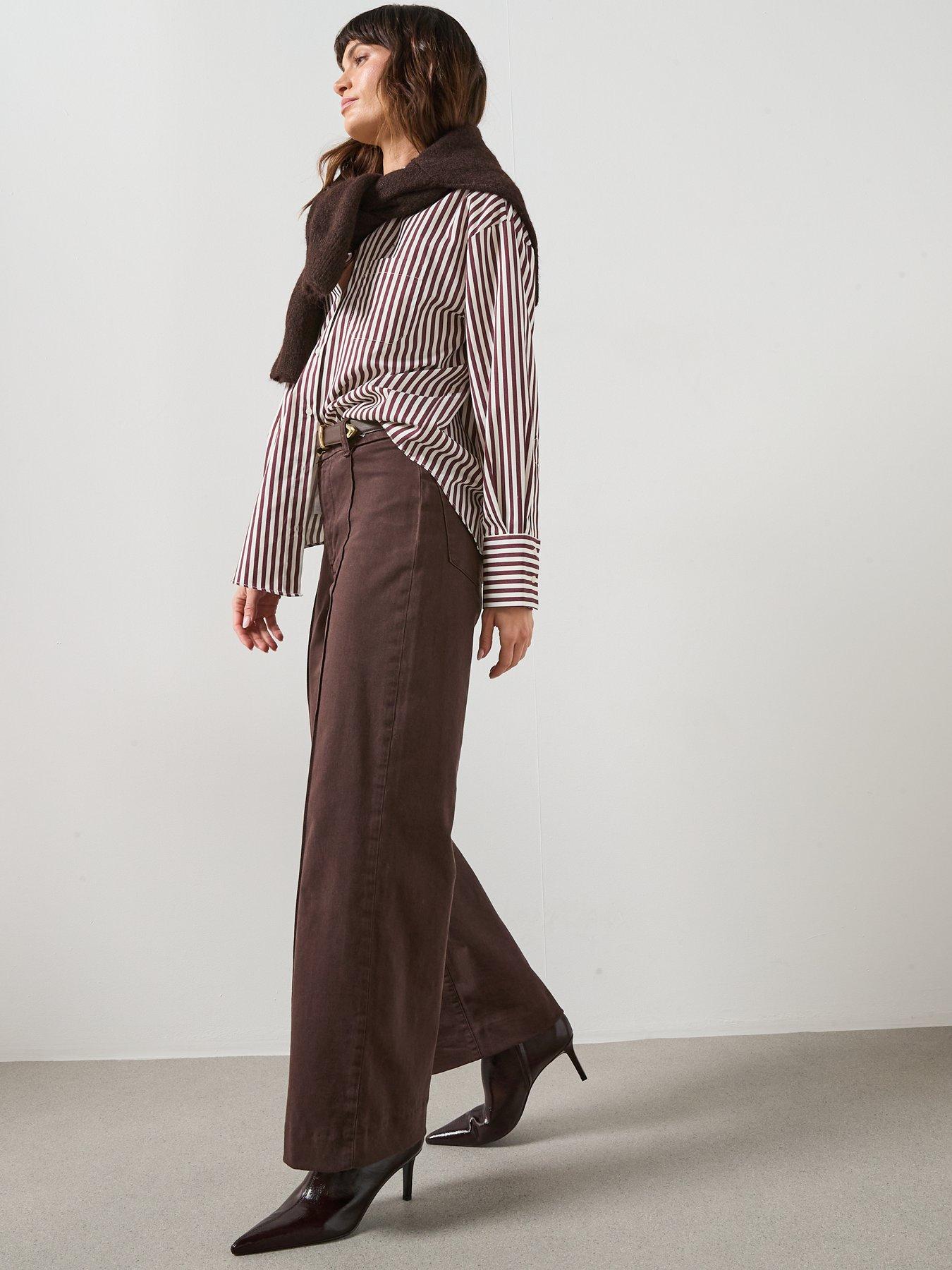 Image 5 of 6 of Mango High Waist Wide Leg Jeans With Stitching - Brown