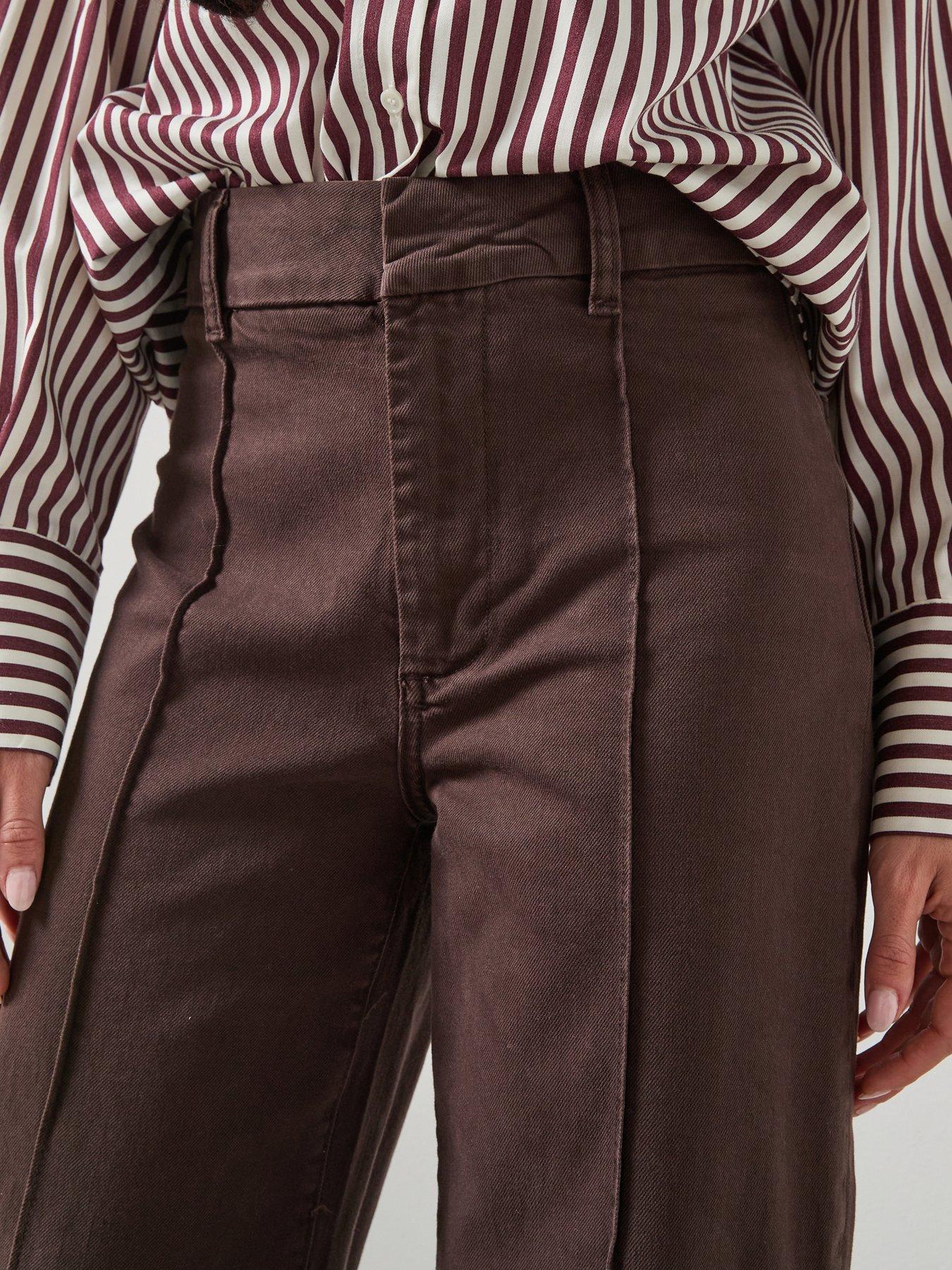 Image 6 of 6 of Mango High Waist Wide Leg Jeans With Stitching - Brown