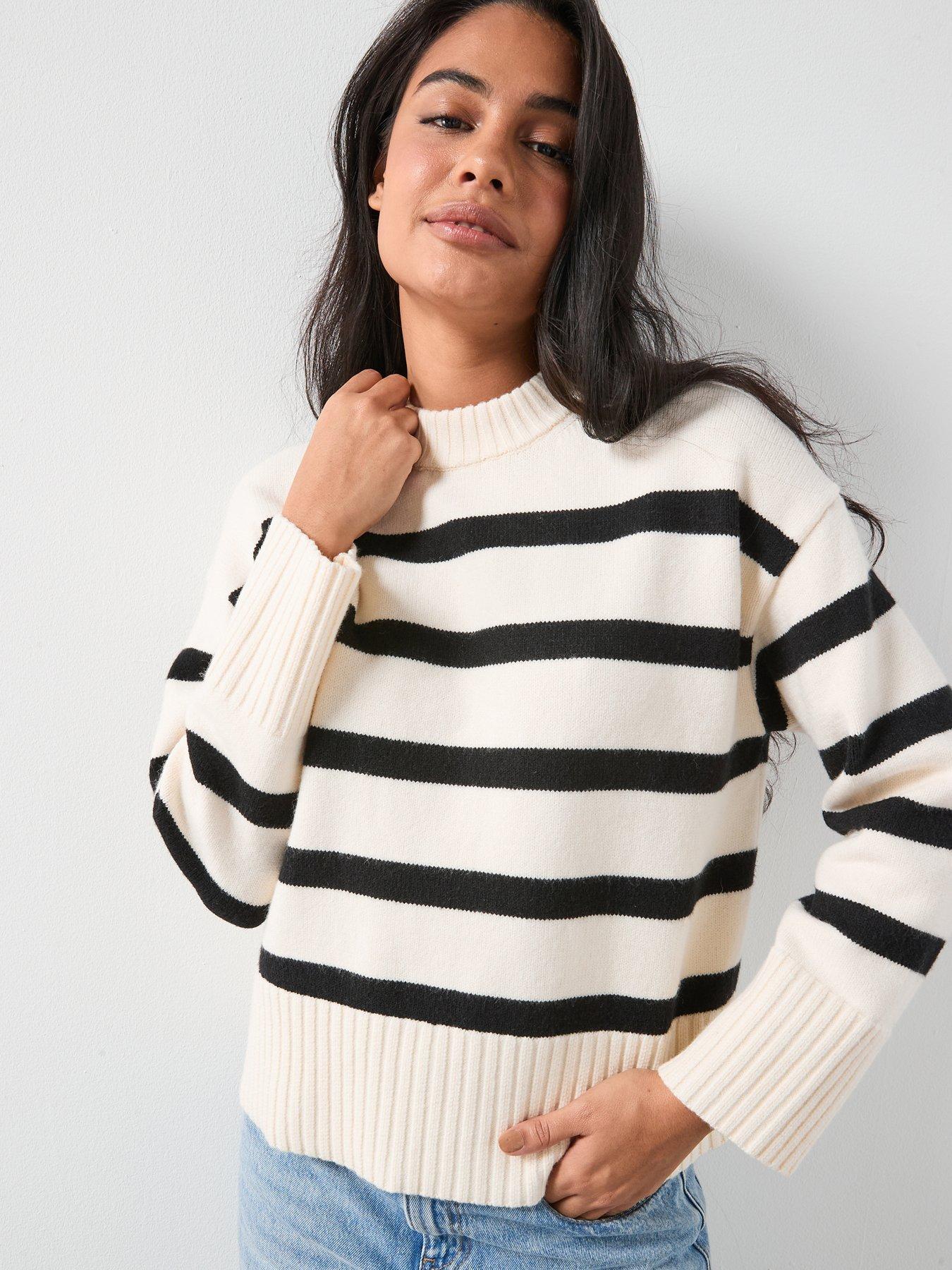  image of mango-knit-striped-sweater-ecru