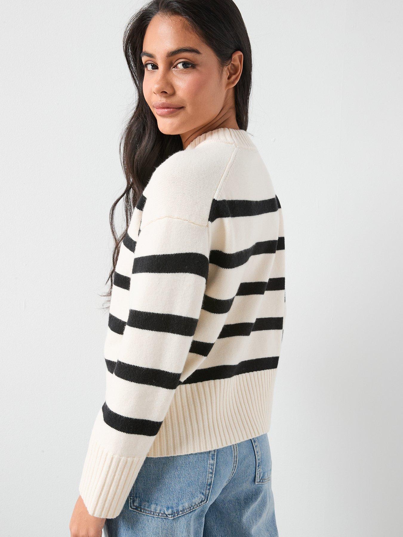 stillFront image of mango-knit-striped-sweater-ecru
