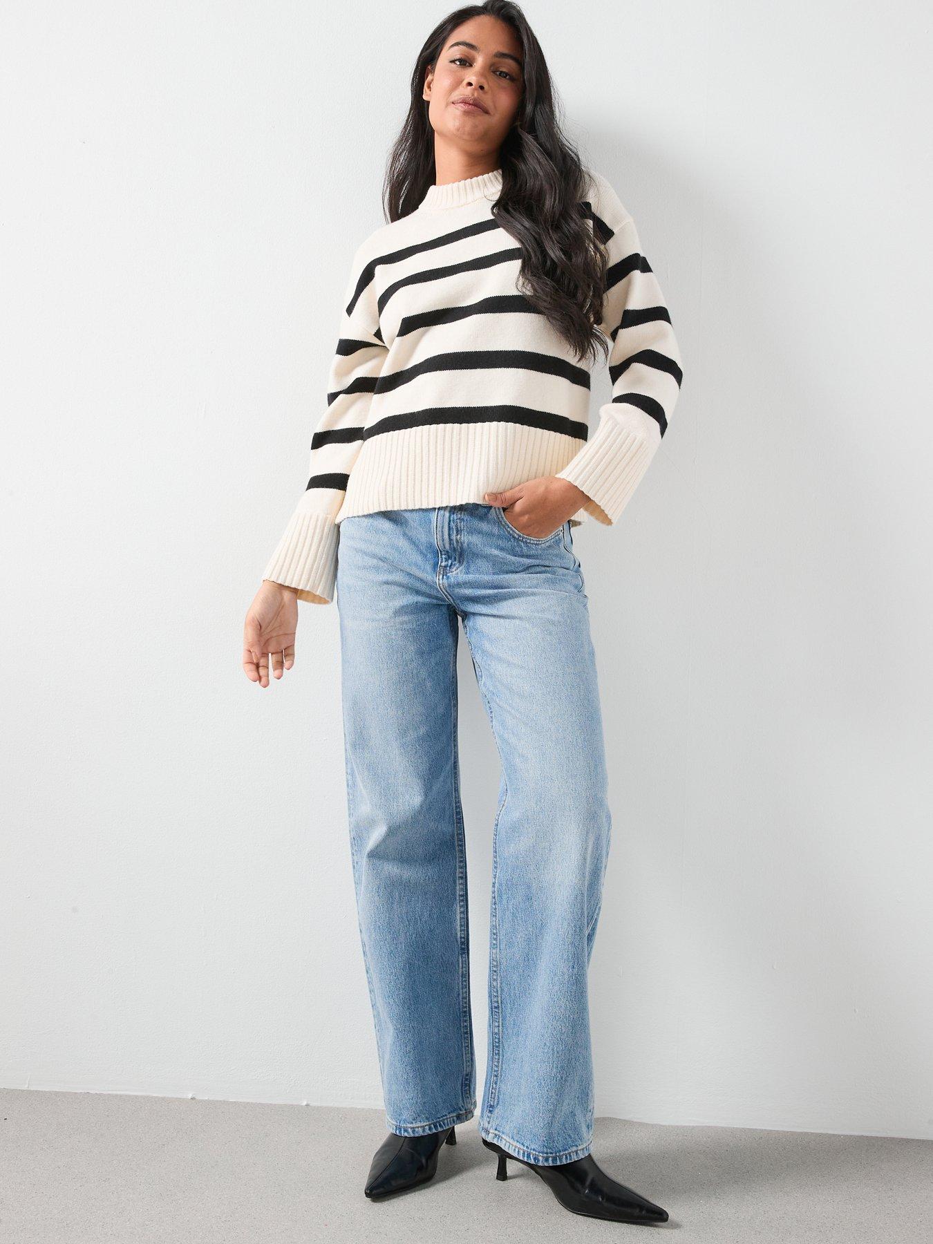  image of mango-knit-striped-sweater-ecru