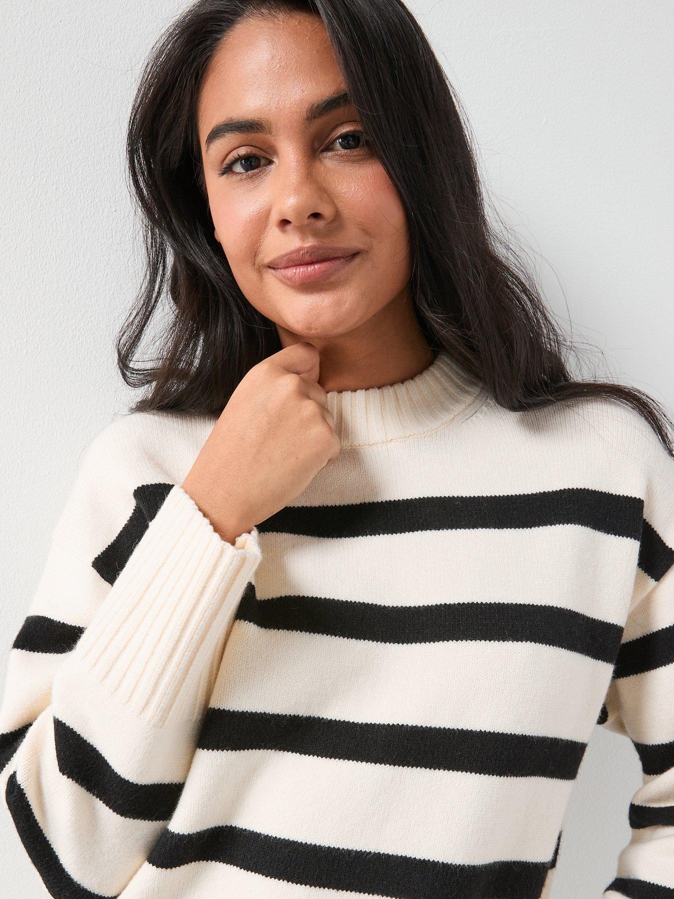  image of mango-knit-striped-sweater-ecru