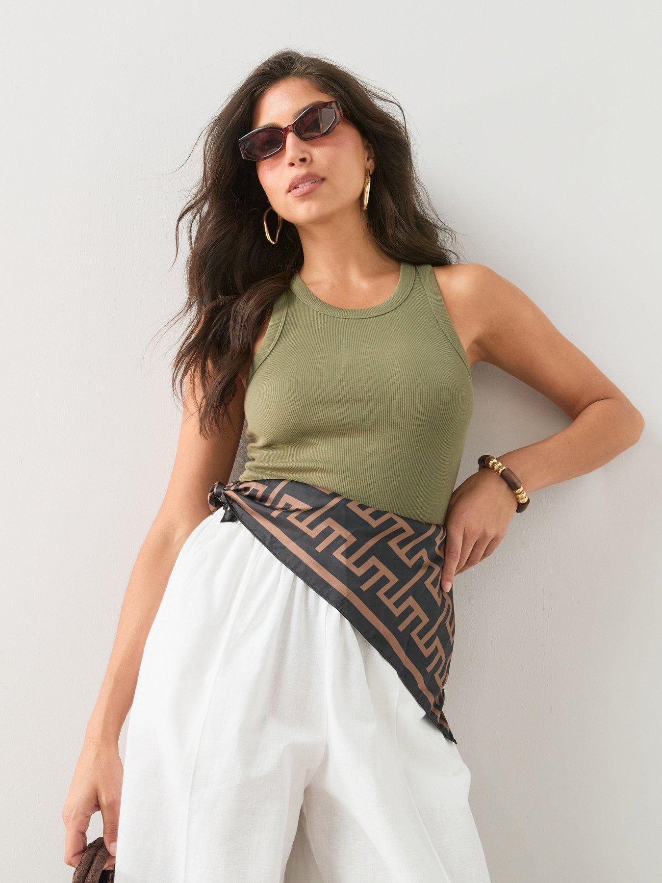 The Very Collection Rib Racer Vest - Khaki
