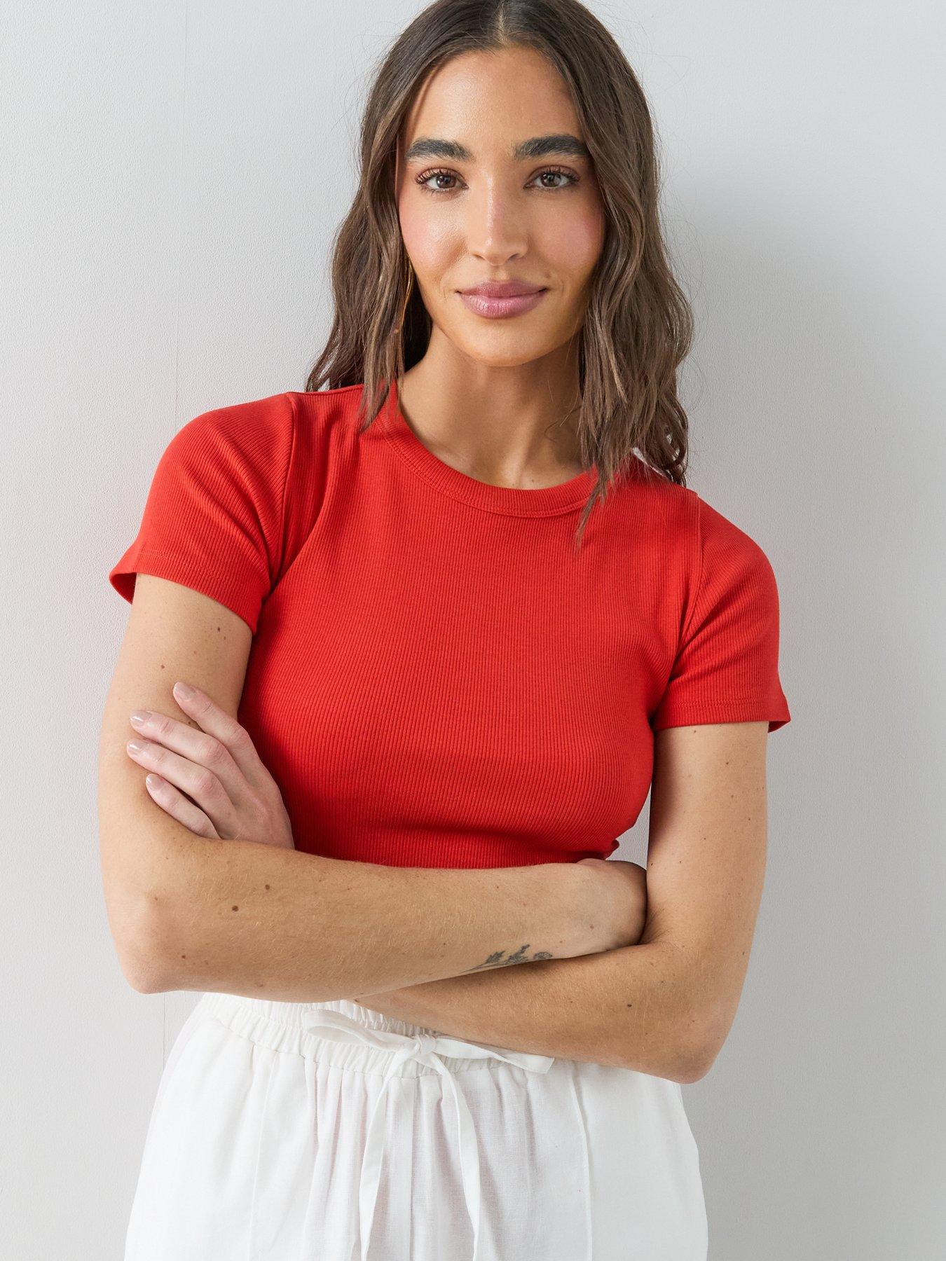 Image 4 of 7 of The Very Collection Stretch Rib T-Shirt - Red