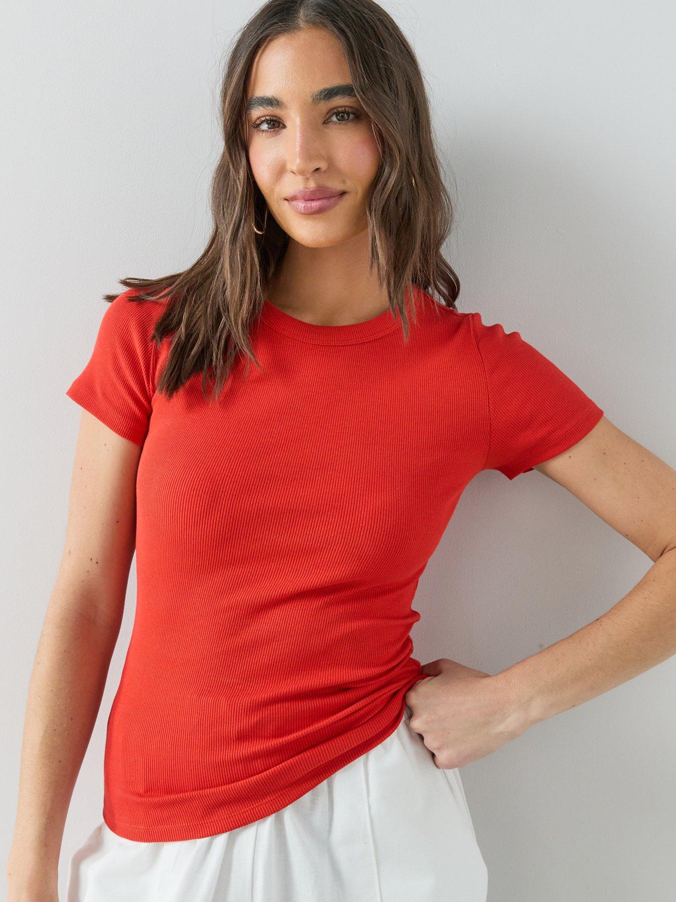 Image 5 of 7 of The Very Collection Stretch Rib T-Shirt - Red