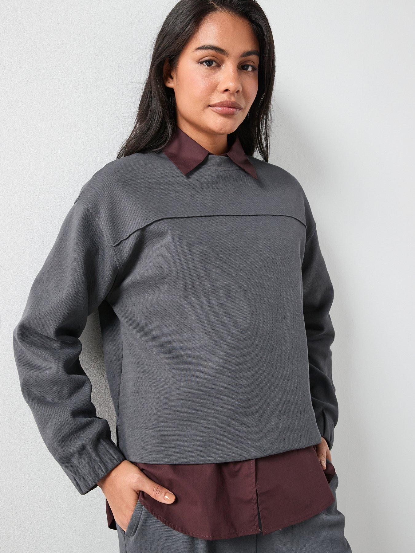  image of mango-ruched-sleeve-sweatshirt-blue