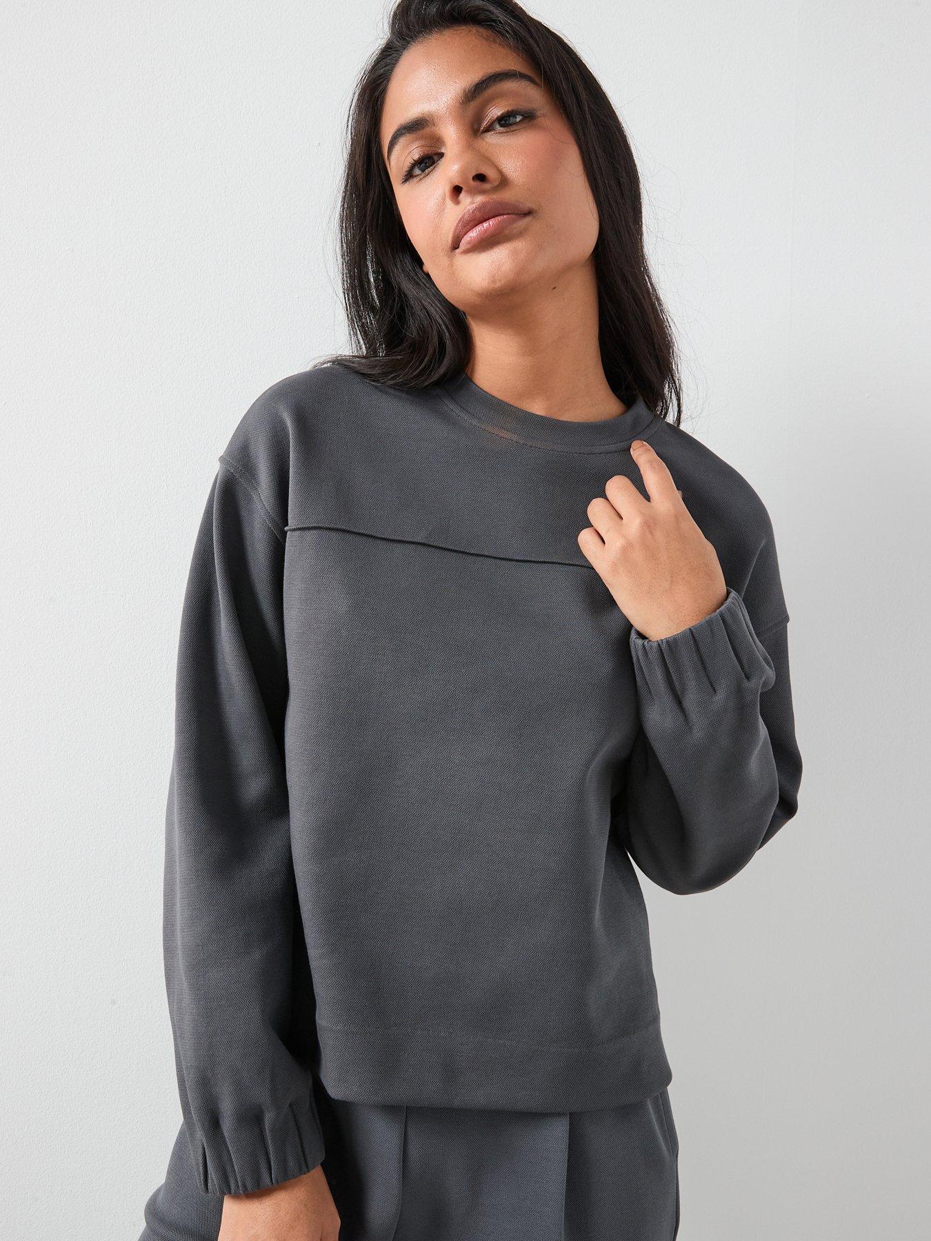  image of mango-ruched-sleeve-sweatshirt-blue