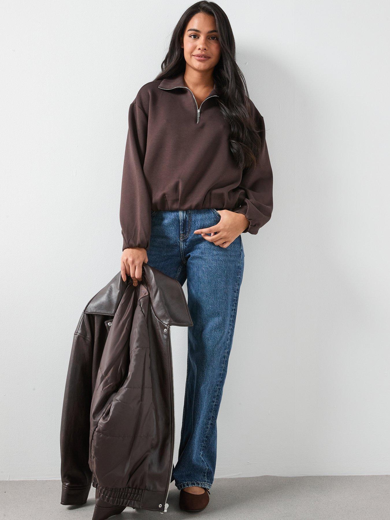  image of mango-balloon-sweatshirt-with-high-collar-brown