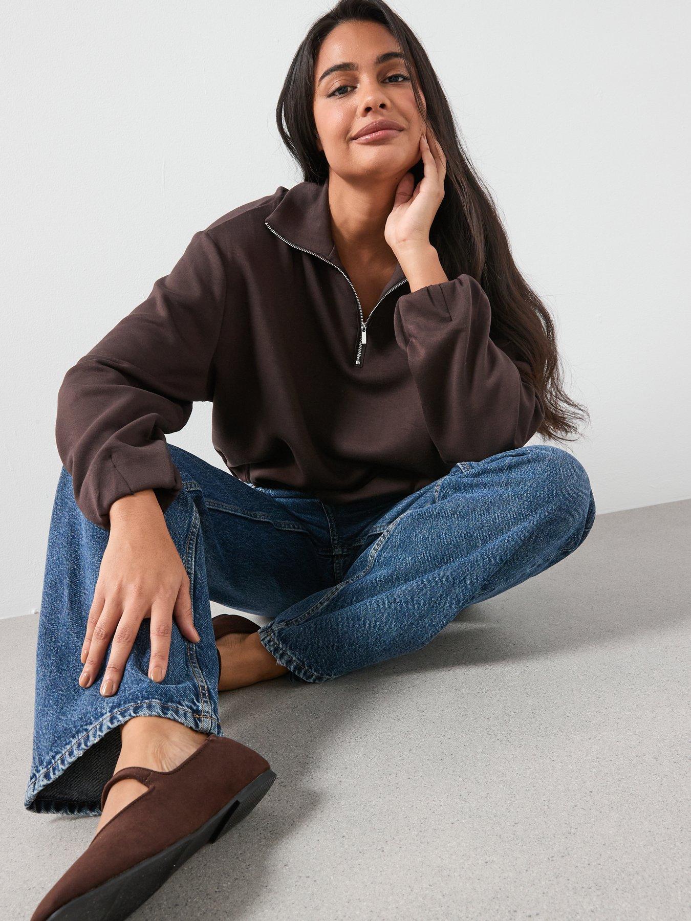  image of mango-balloon-sweatshirt-with-high-collar-brown