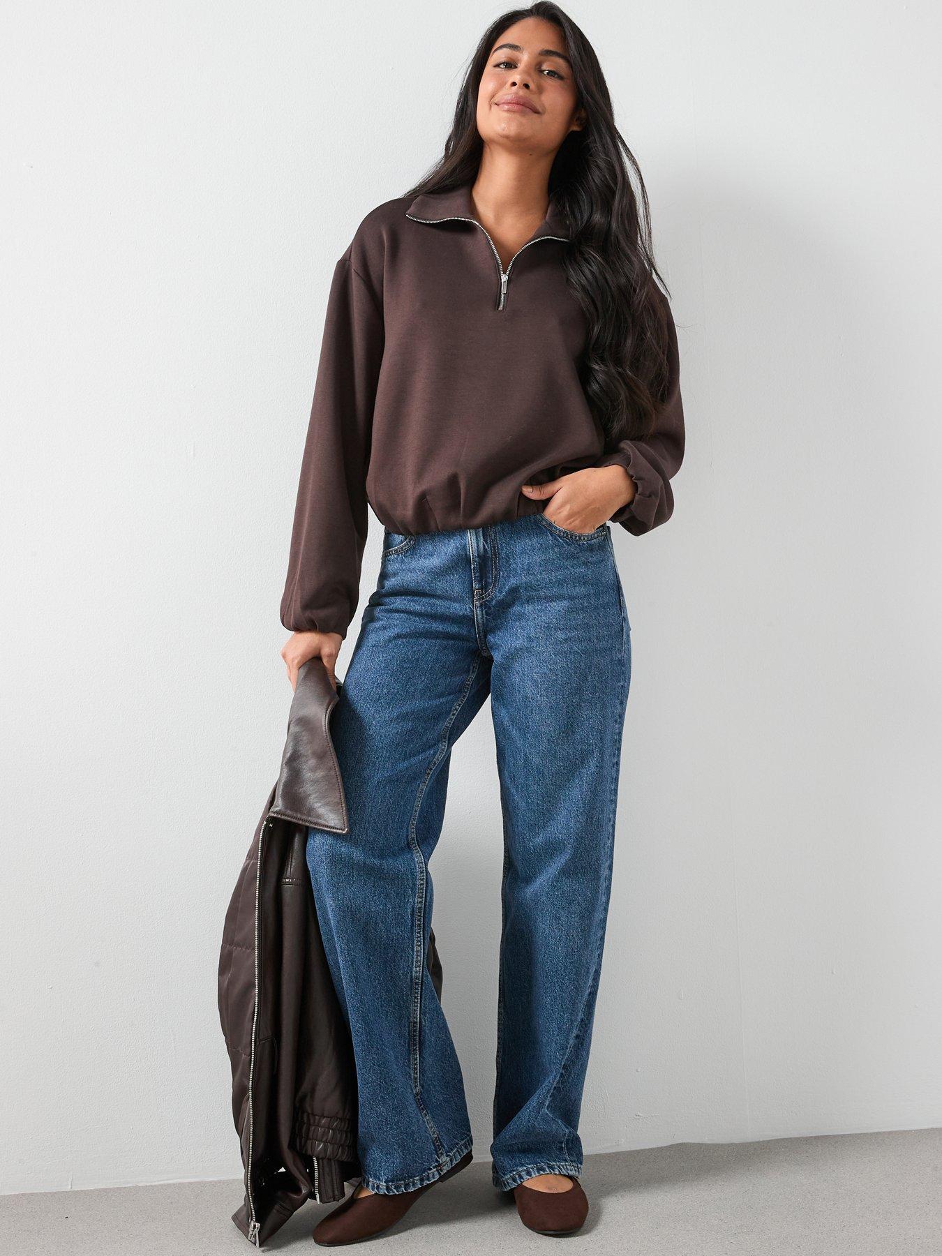  image of mango-balloon-sweatshirt-with-high-collar-brown