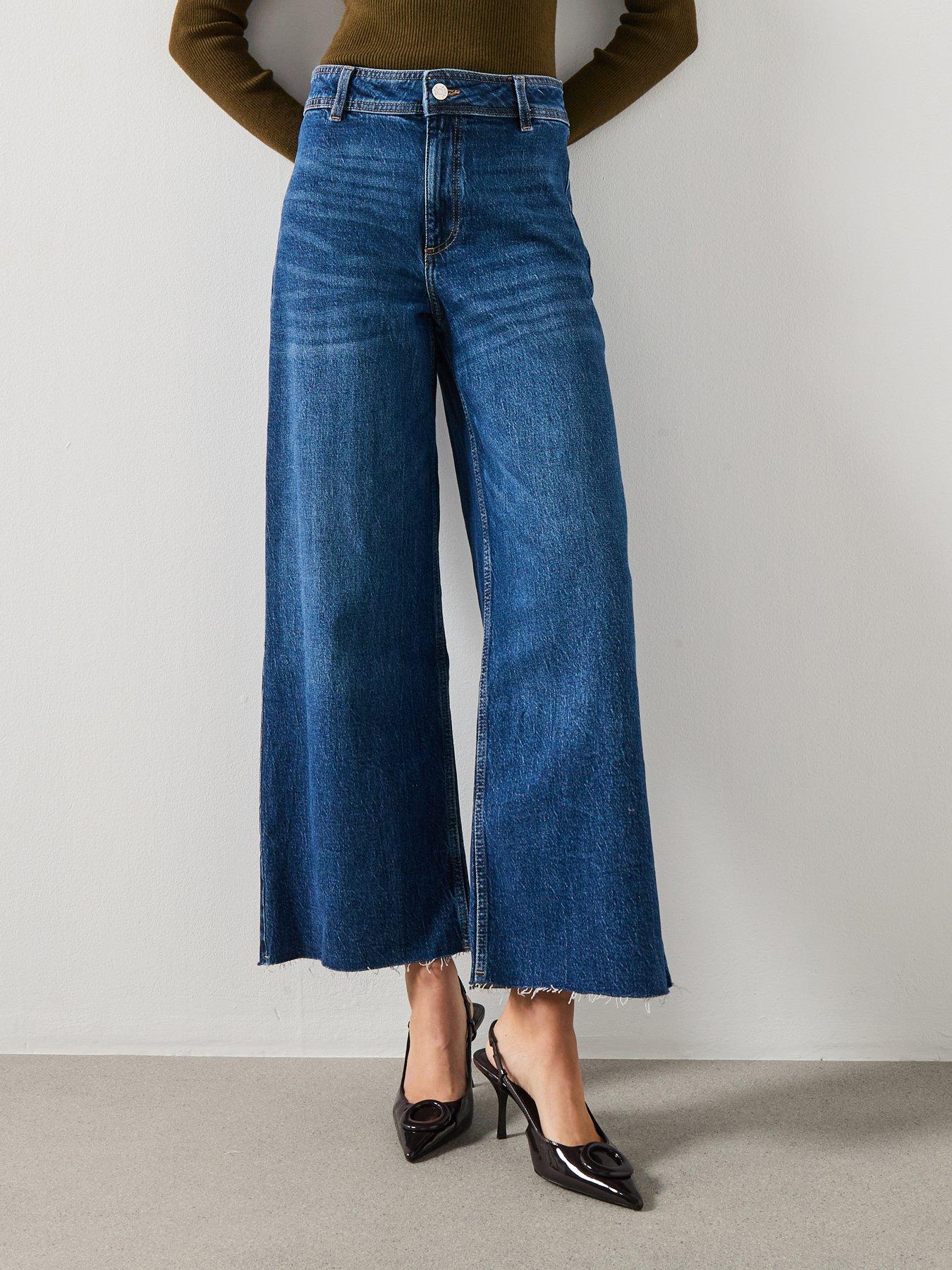 Image 1 of 6 of Mango Catherin Culotte High Rise Jeans - Blue