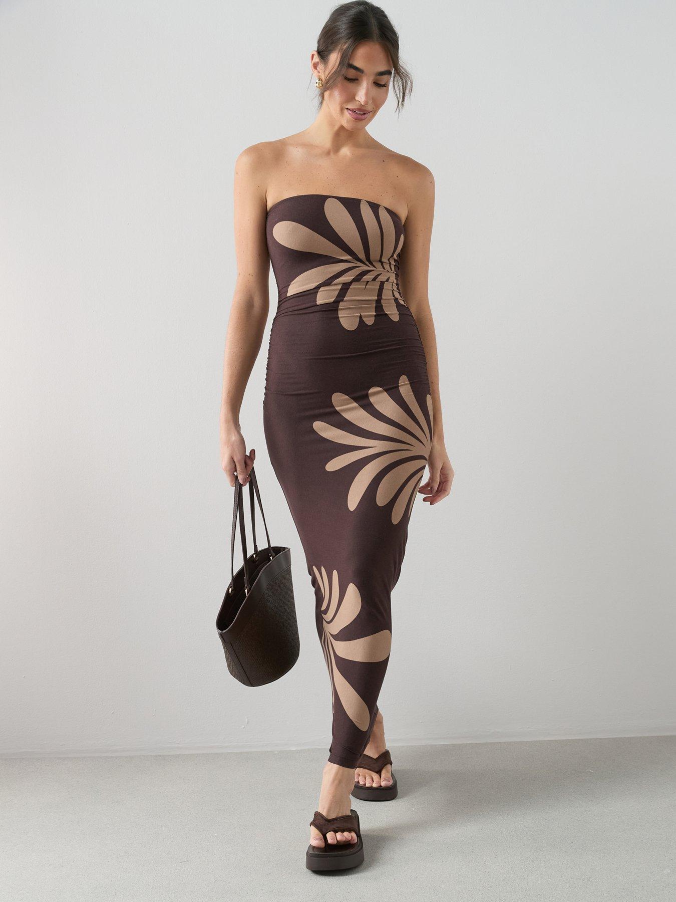The Very Collection Placement Bandeau Stretch Maxi Dress - Brown