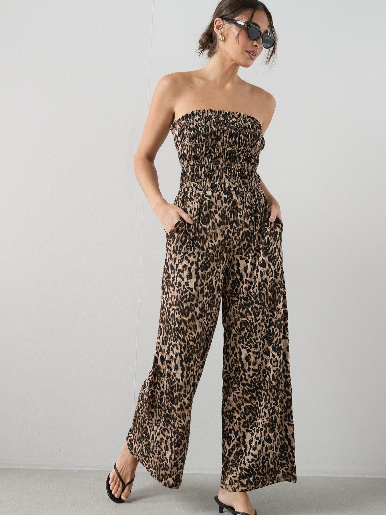 The Very Collection Shirred Stretch Bandeau Jumpsuit - Animal Print