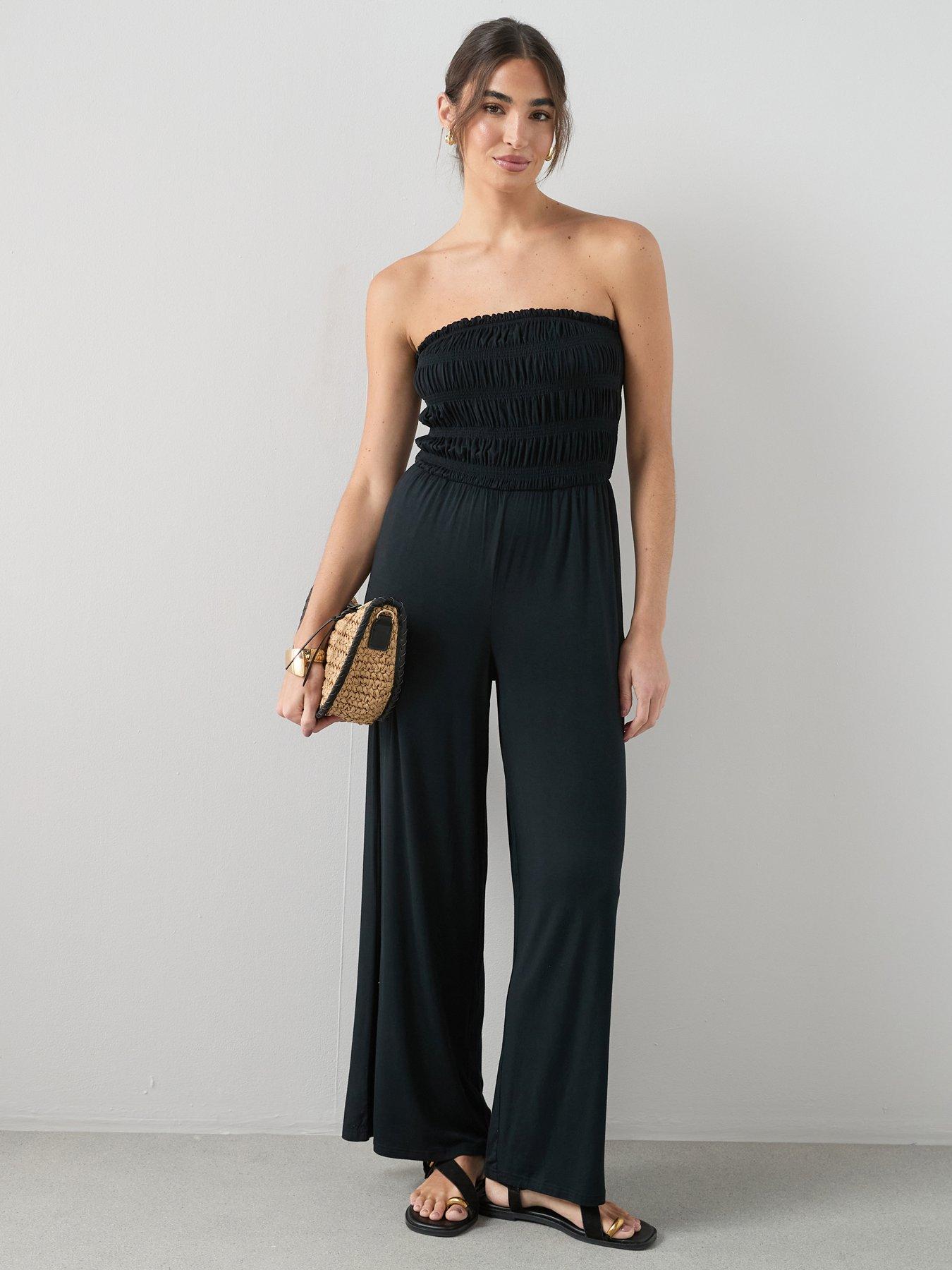 The Very Collection Shirred Bandeau Stretch Jumpsuit - Black