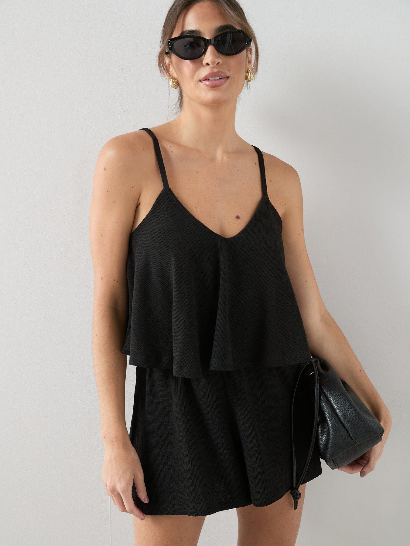  image of the-very-collection-crinkle-double-layer-playsuit-black