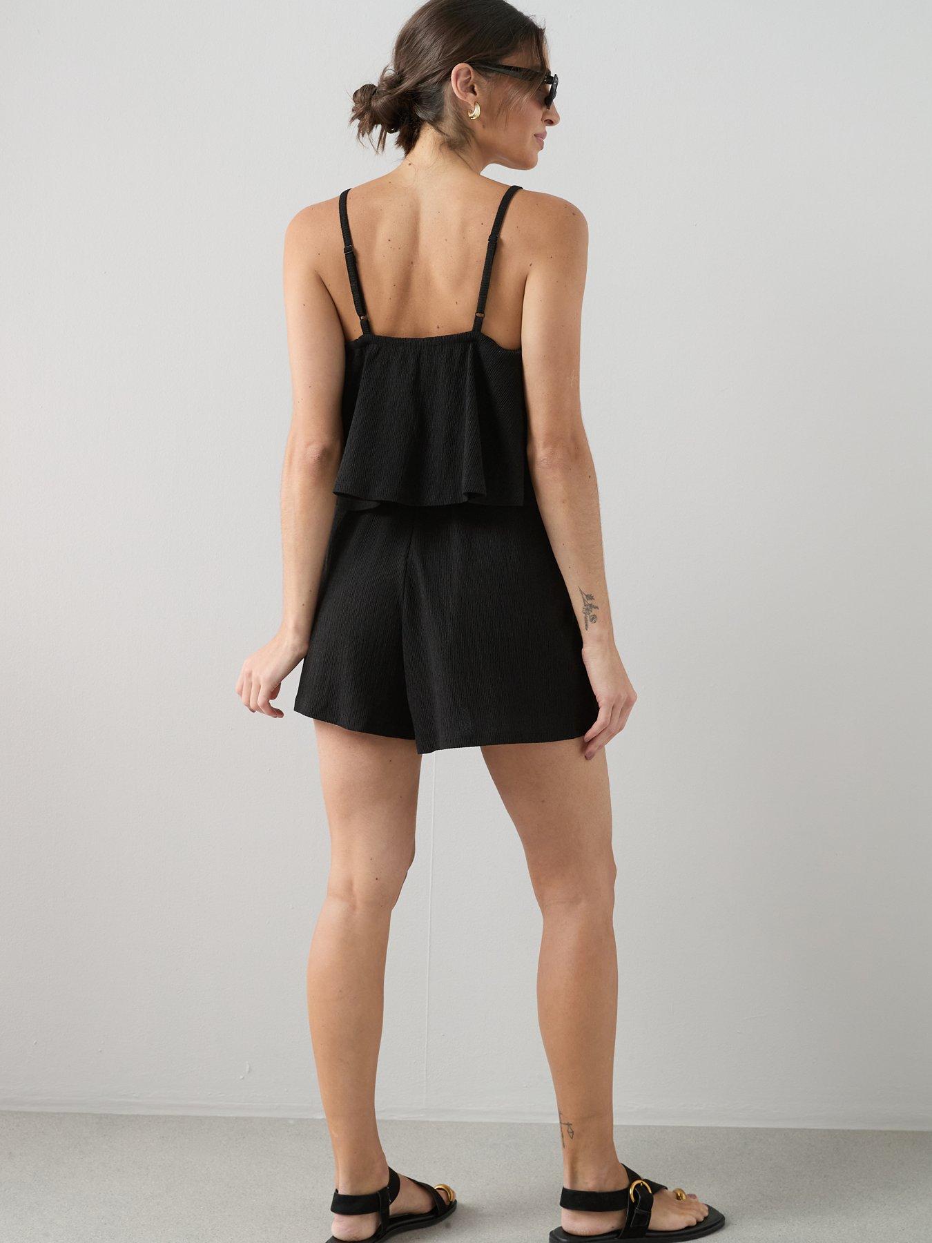 stillFront image of the-very-collection-crinkle-double-layer-playsuit-black