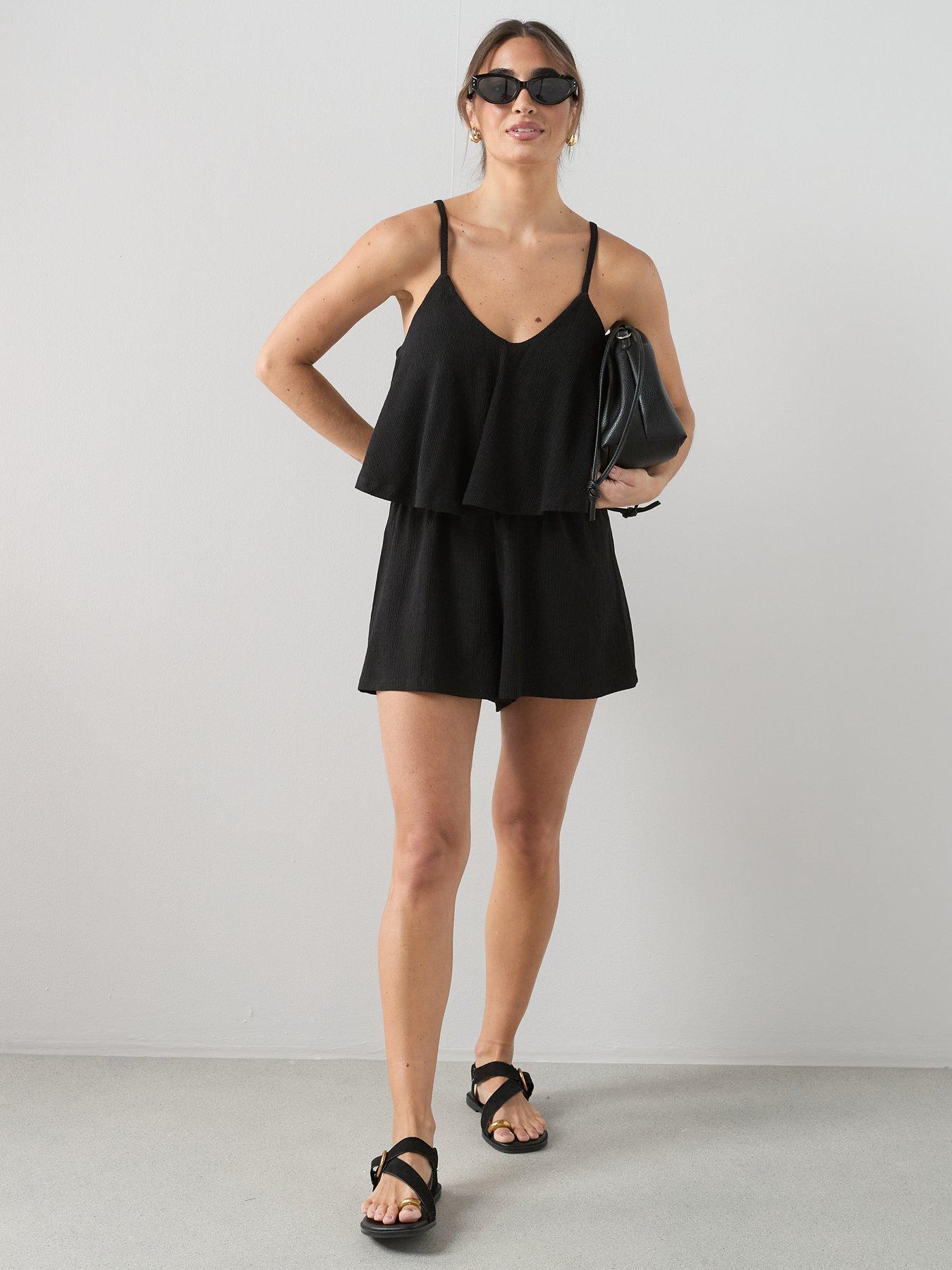  image of the-very-collection-crinkle-double-layer-playsuit-black