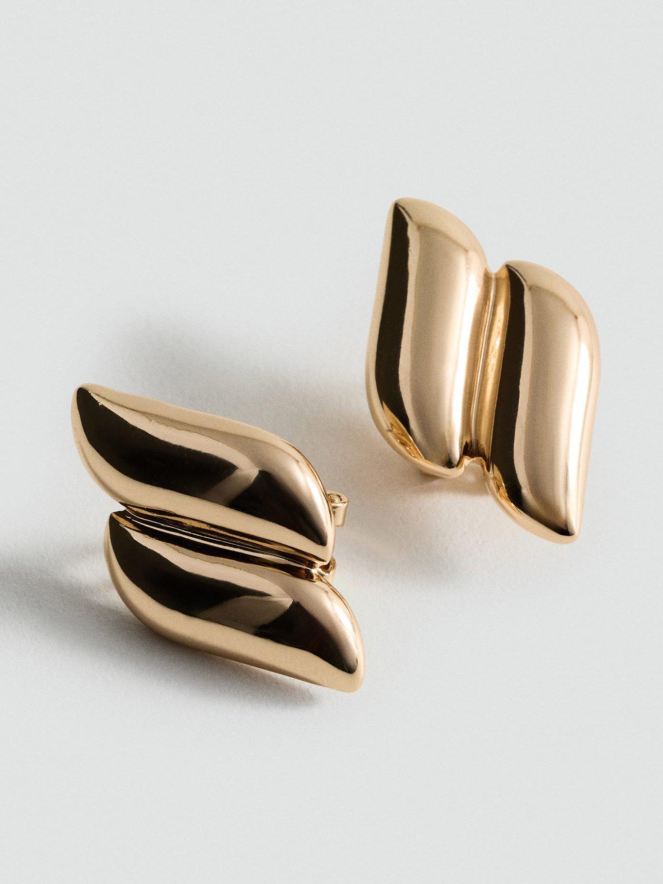  image of mango-embossed-semi-hoop-earrings-gold