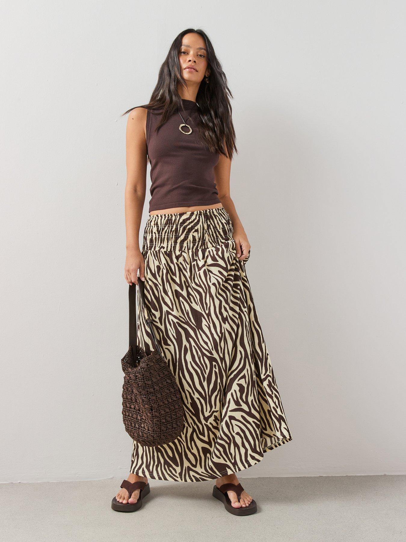 The Very Collection Printed Textured Stretch Maxi Skirt - Brown