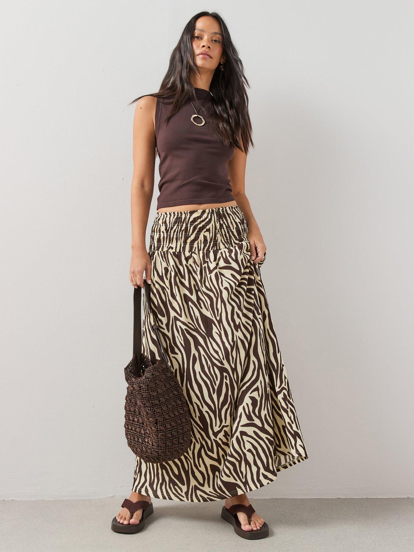 The Very Collection Printed Textured Stretch Maxi Skirt - Brown