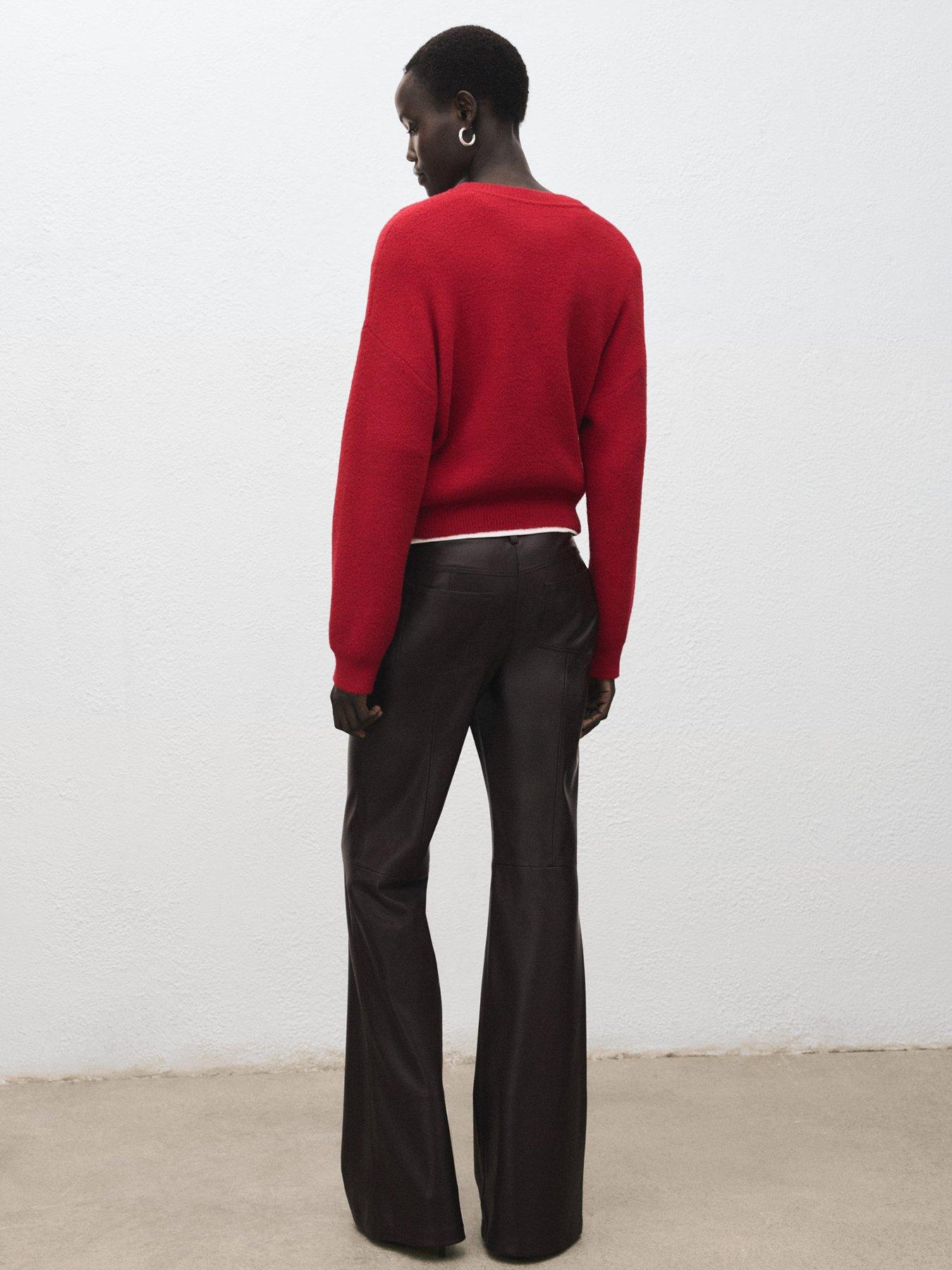  image of mango-faux-leather-flared-trousers-brown