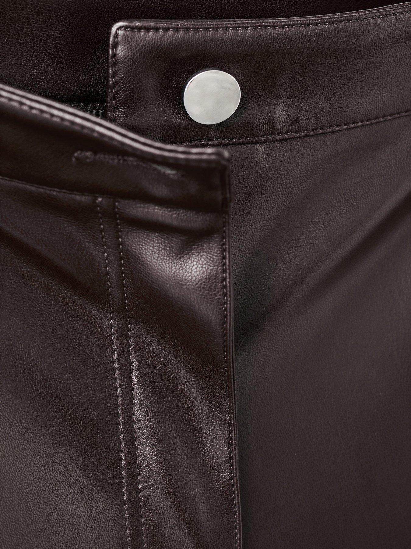  image of mango-faux-leather-flared-trousers-brown
