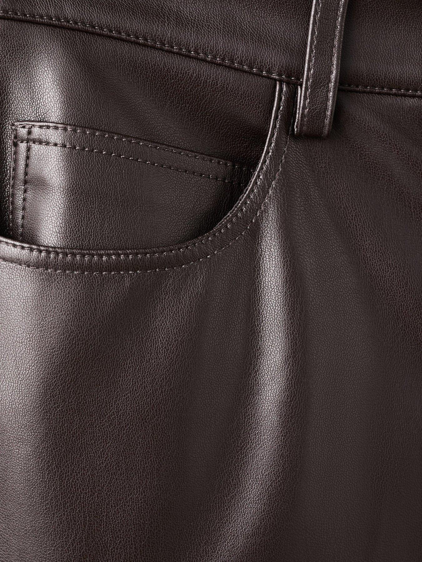  image of mango-faux-leather-flared-trousers-brown