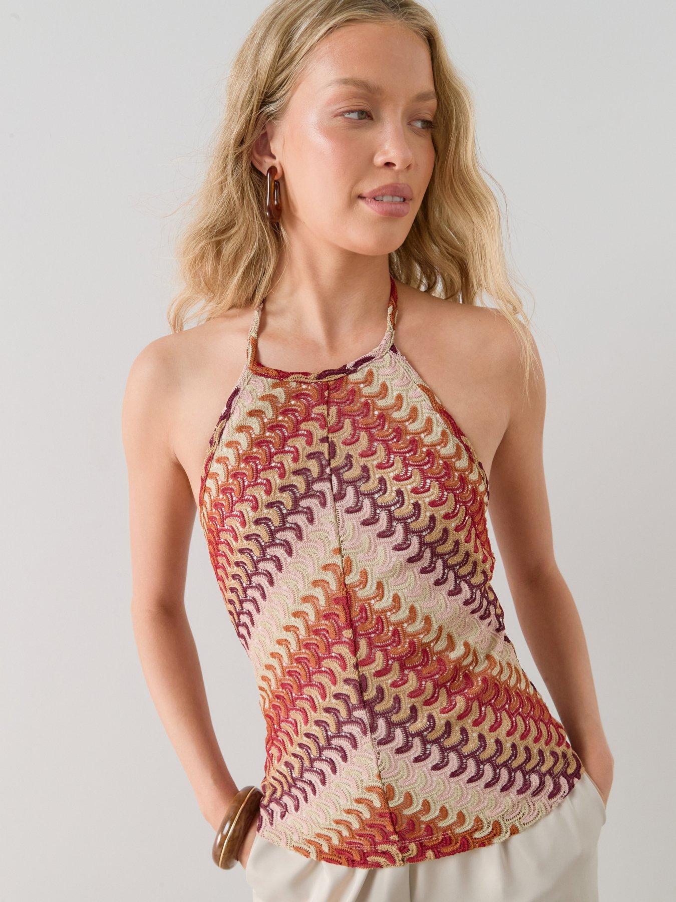 The Very Collection Crochet Zig Zag Halterneck  Top - Multi