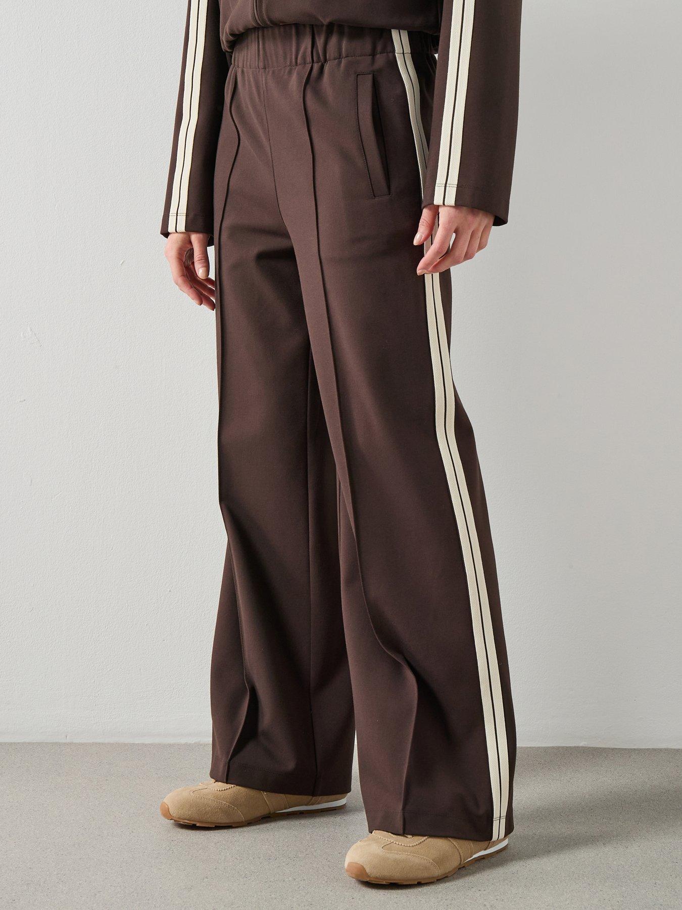 Mango Contrast Stripe Straight Trousers - Brown