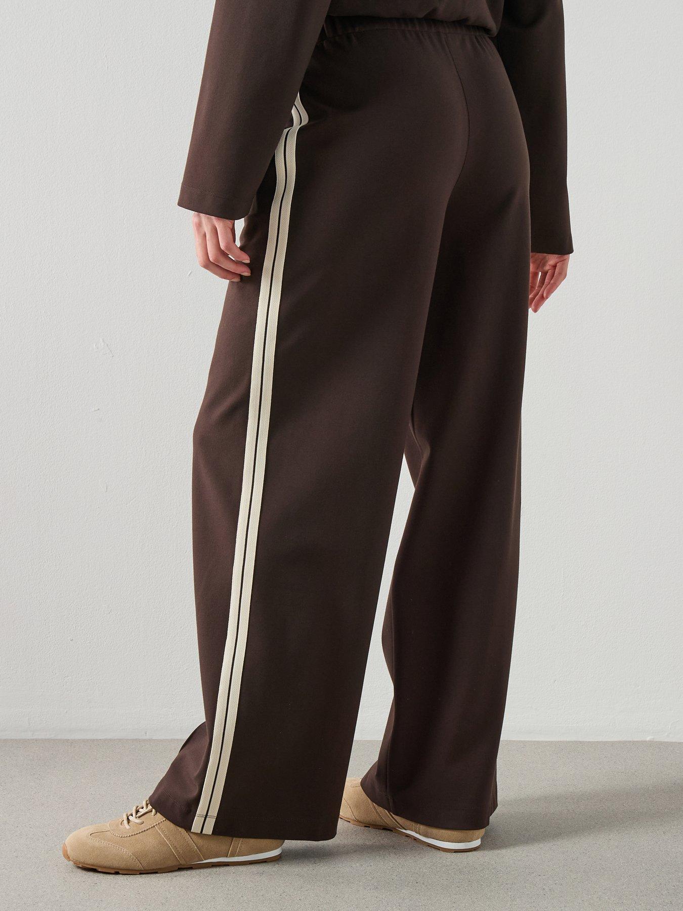  image of mango-contrast-stripe-straight-trousers-brown