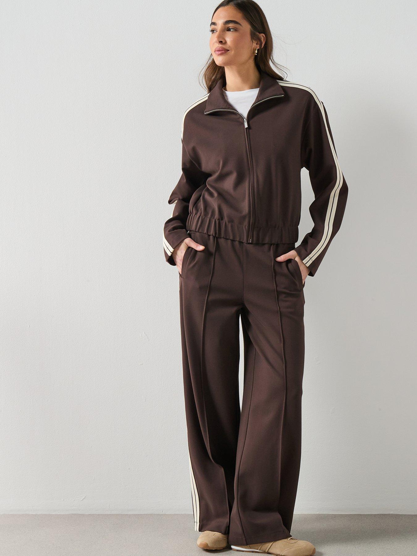  image of mango-contrast-stripe-straight-trousers-brown