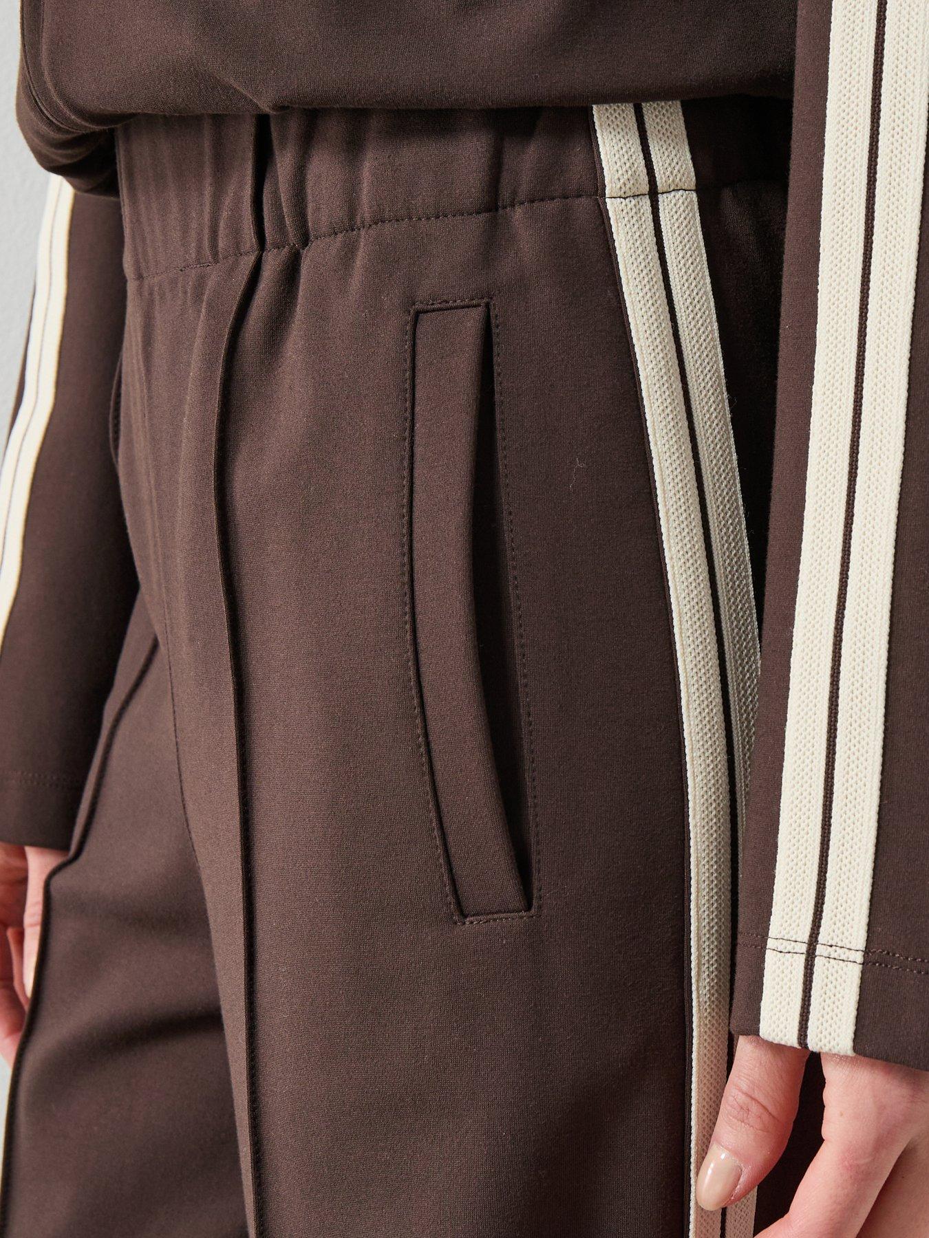  image of mango-contrast-stripe-straight-trousers-brown