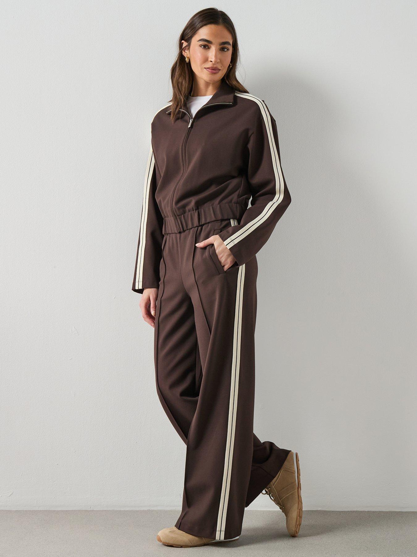  image of mango-contrast-stripe-straight-trousers-brown