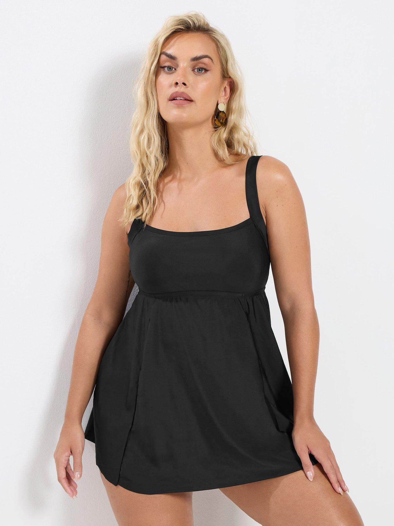 Image 1 of 6 of Yours Curve Square Neck Core Swim Dress - Black