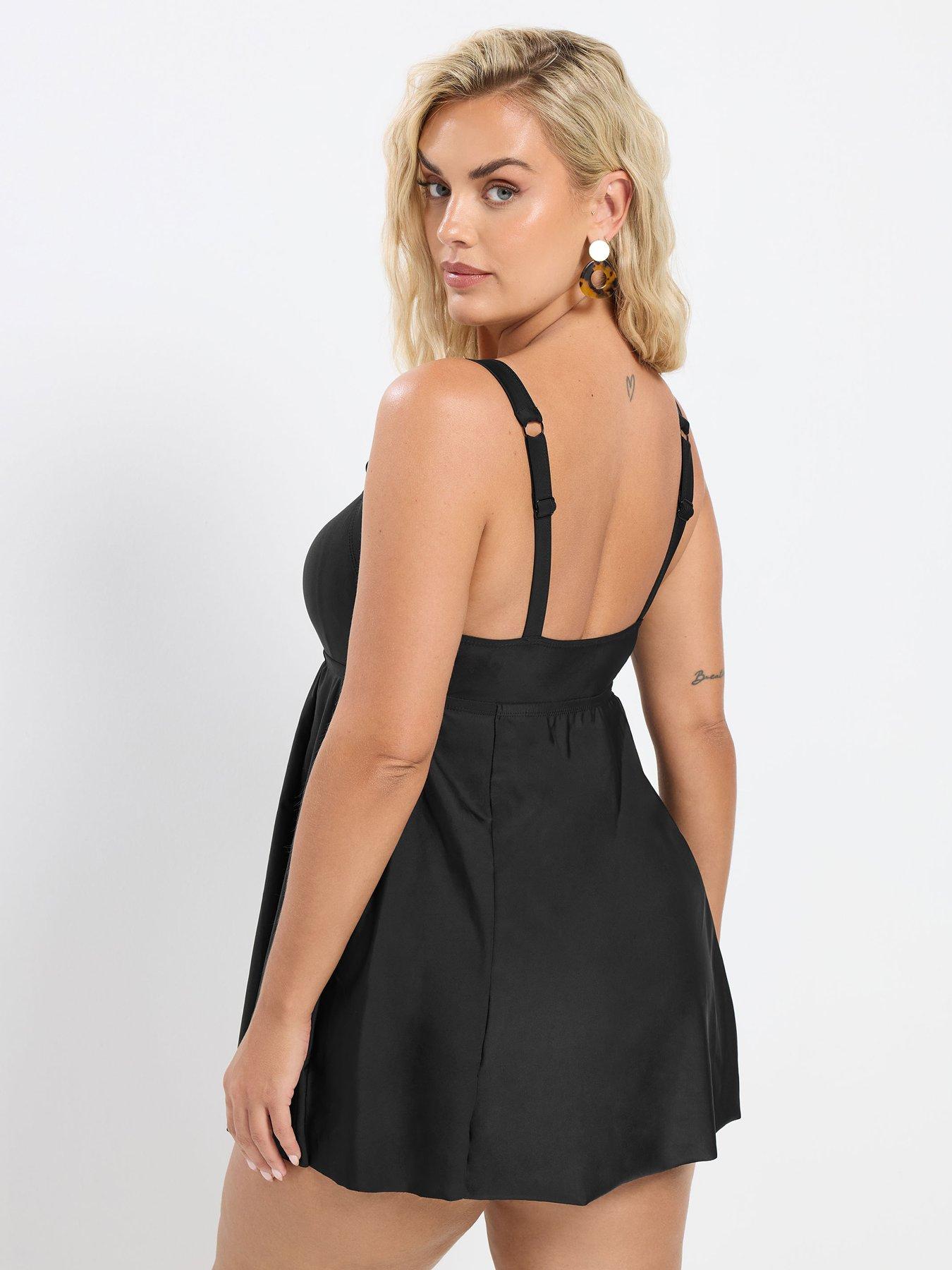 Image 2 of 6 of Yours Curve Square Neck Core Swim Dress - Black