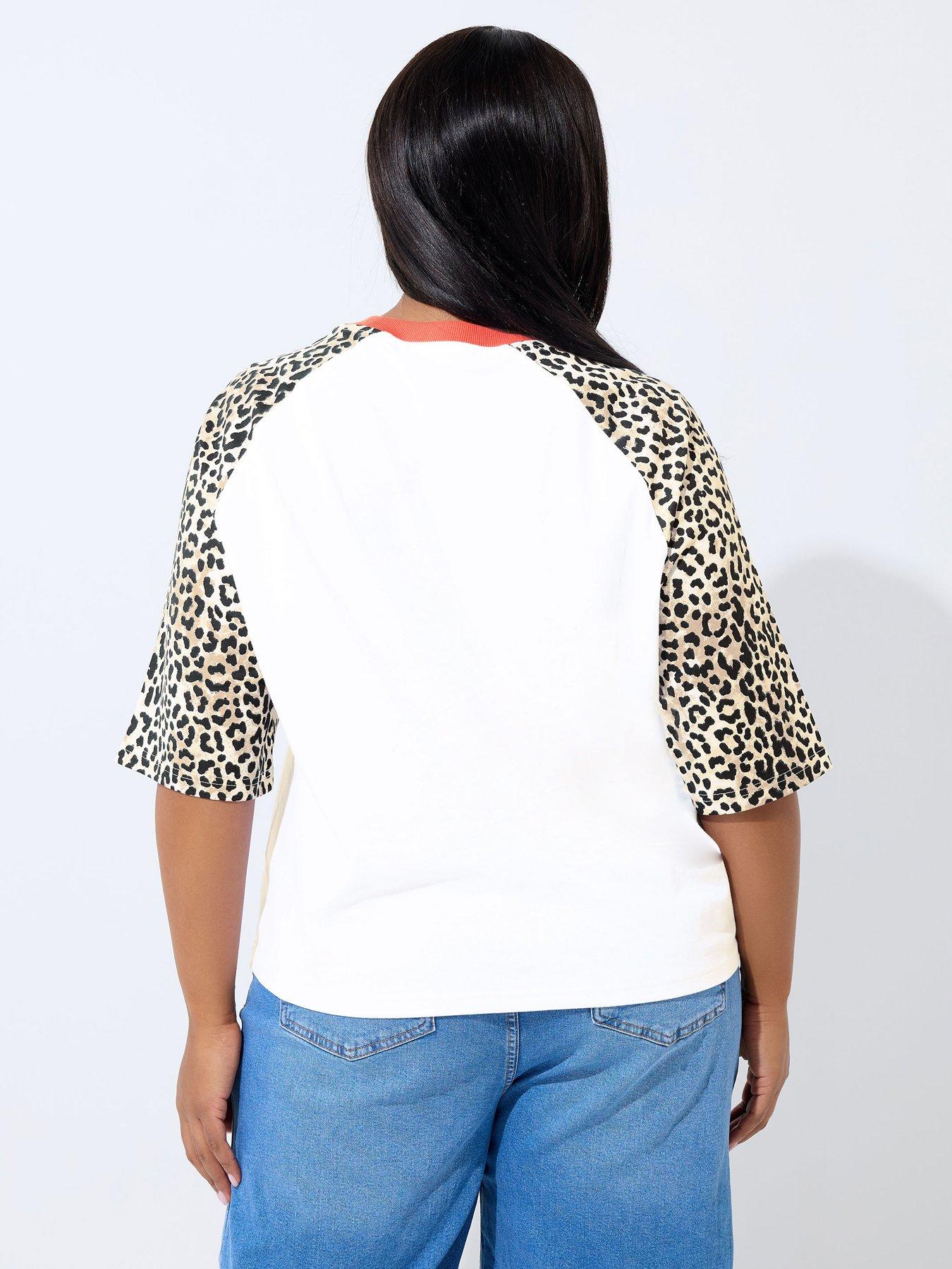 Image 2 of 5 of Yours Curve '89 Sport Leopard Print Raglan Top