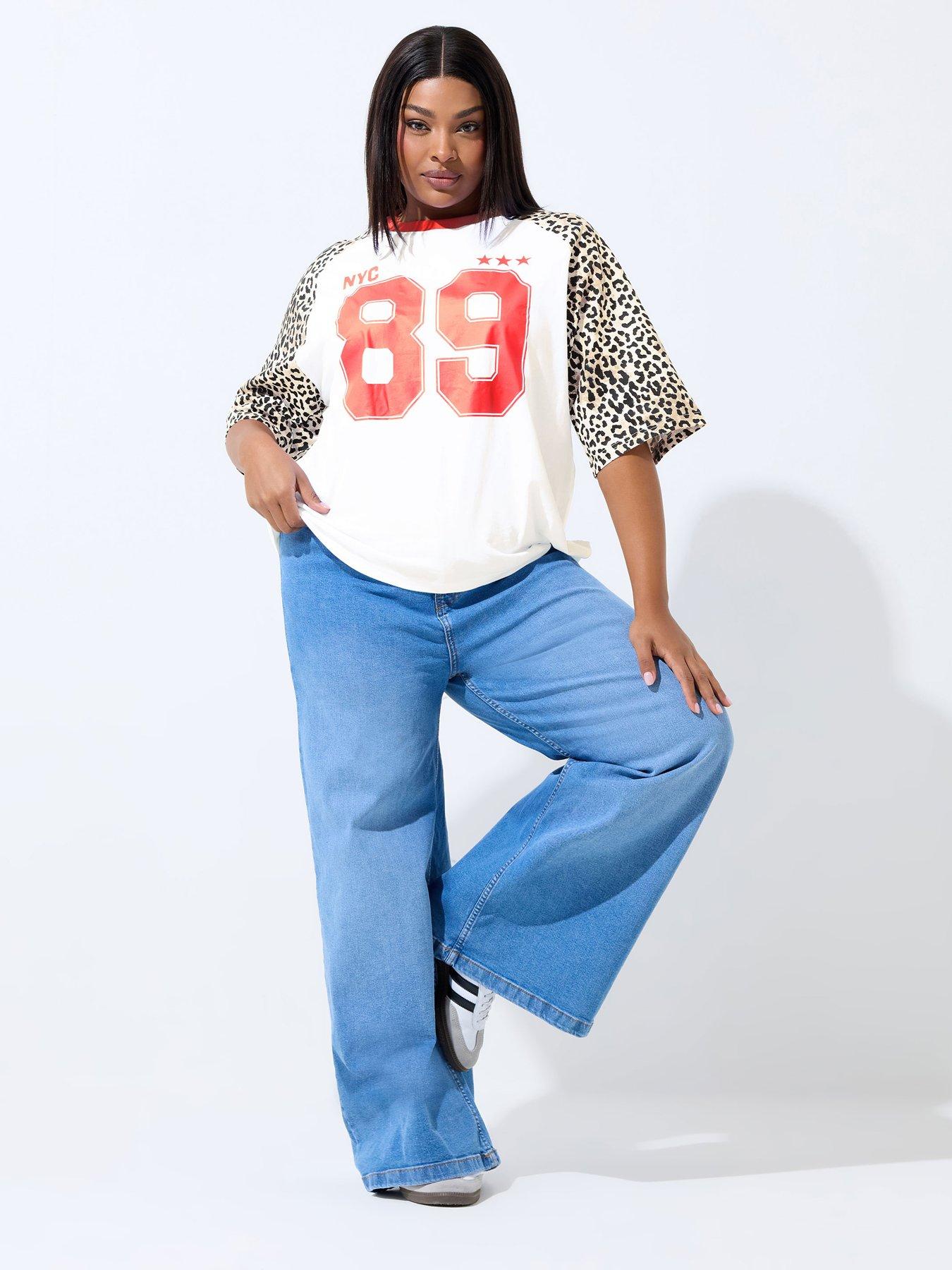 Image 3 of 5 of Yours Curve '89 Sport Leopard Print Raglan Top