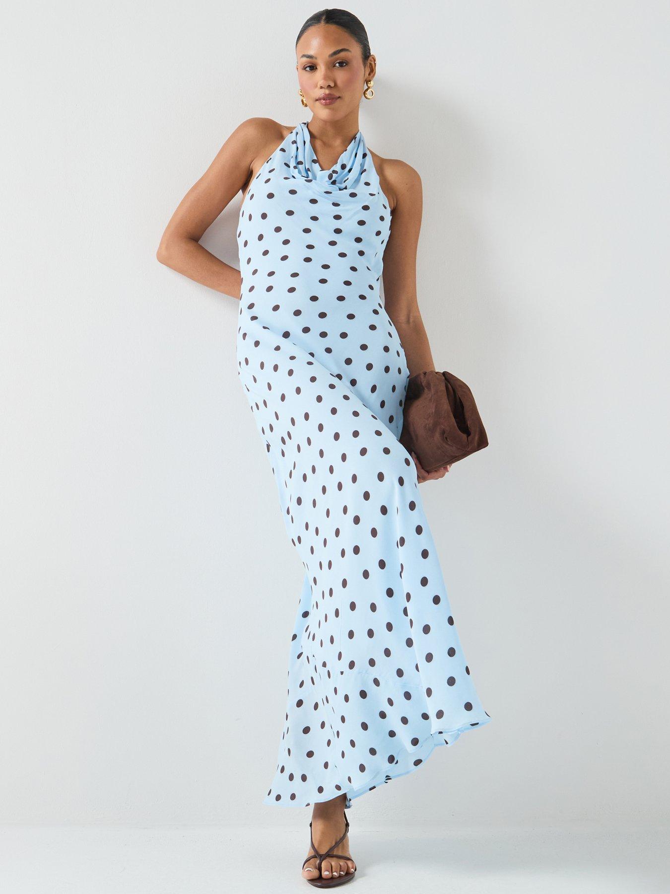 Forever New Polka Dot Cowl Neck Midi Dress - Blue