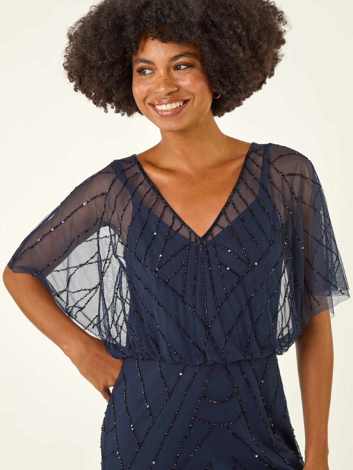Image 4 of 5 of Roman Embellished V-neck Midi Dress - Midnight Blue