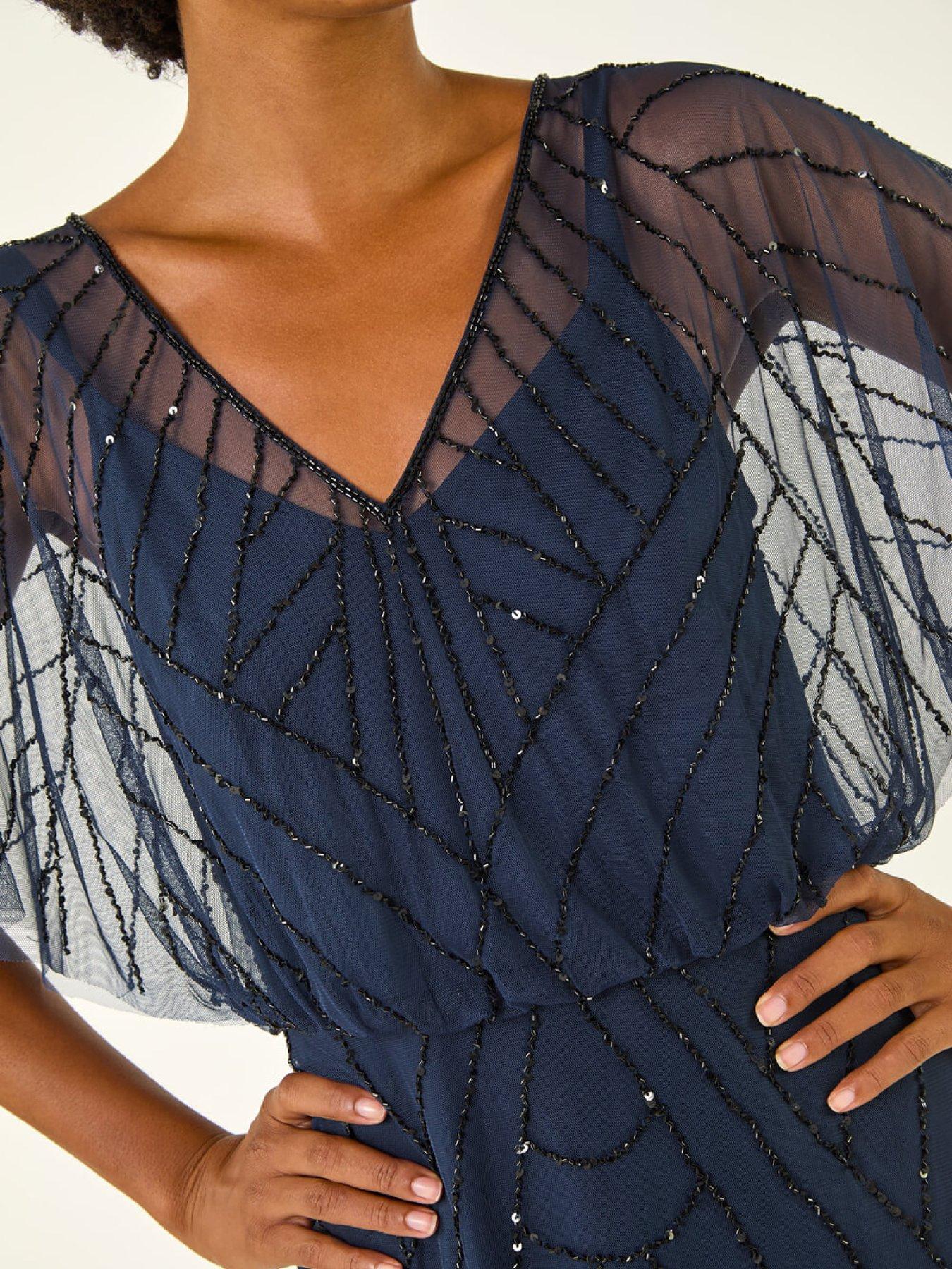 Image 5 of 5 of Roman Embellished V-neck Midi Dress - Midnight Blue