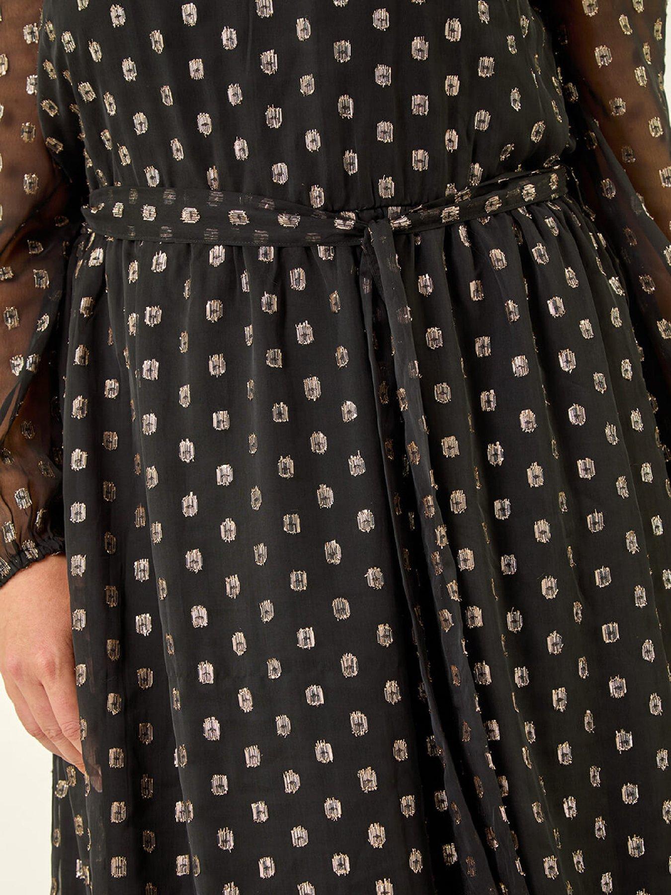 Image 5 of 5 of Roman Curve Polka Dot Dress - Black