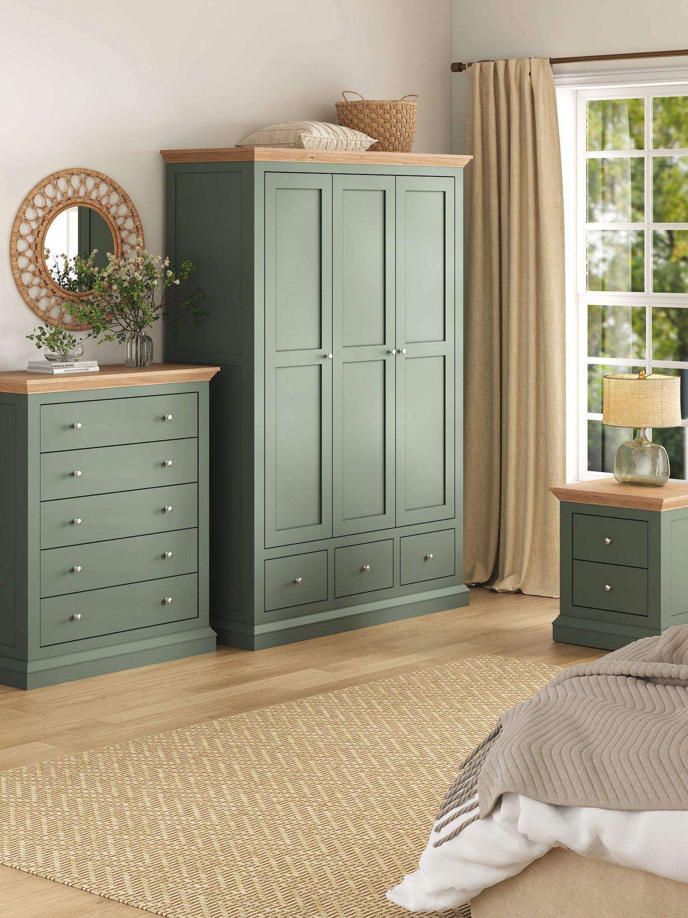 The Very Collection Hanna 3 Piece Package Deal - 3 Door, 3 Drawer Wardrobe, 5 Drawer Chest and 3 Drawer Bedside Chest - Green