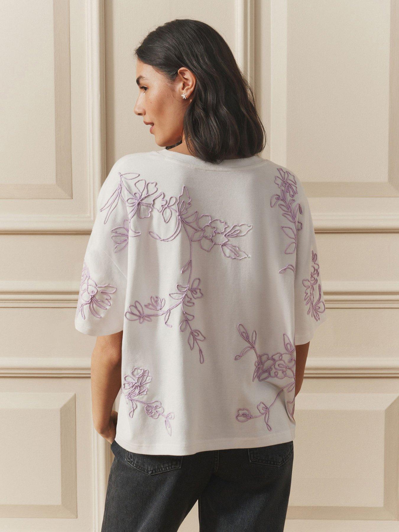 Image 2 of 4 of Laura Ashley Embroidered Placement T-Shirt - Purple