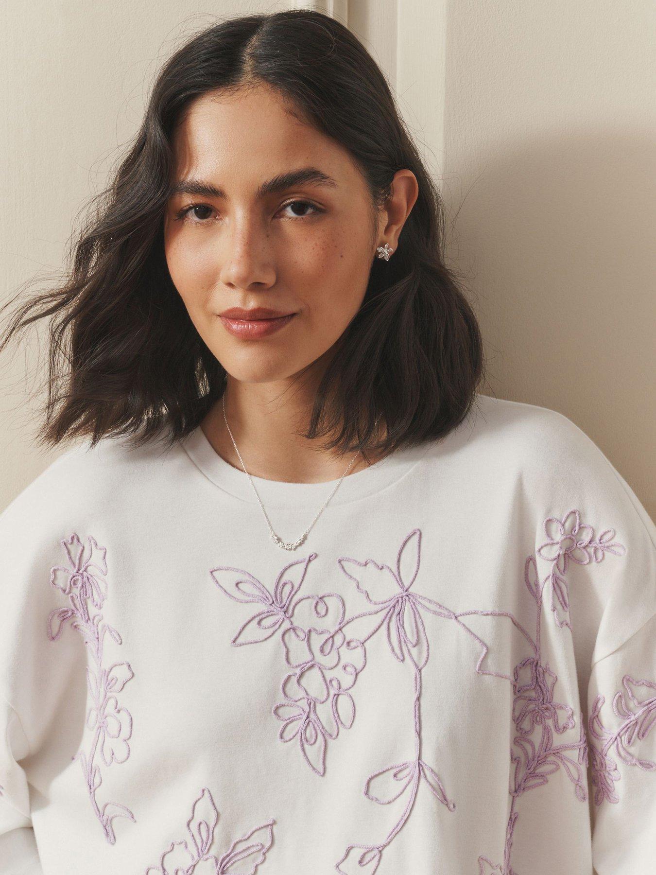 Image 3 of 4 of Laura Ashley Embroidered Placement T-Shirt - Purple