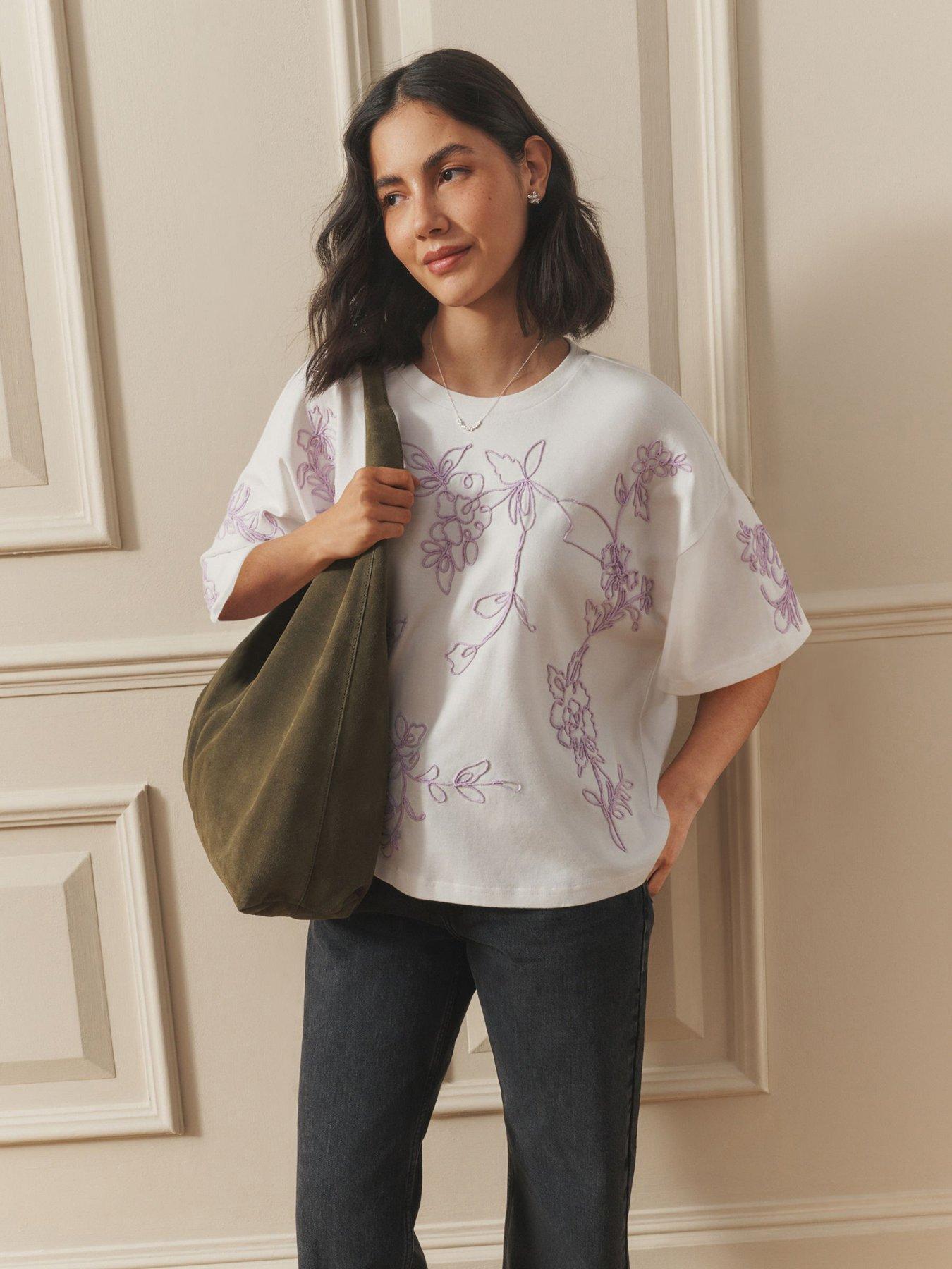 Image 4 of 4 of Laura Ashley Embroidered Placement T-Shirt - Purple