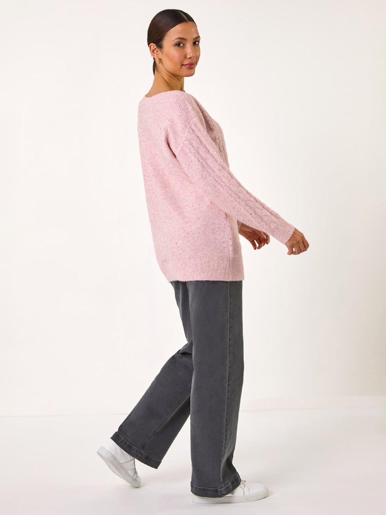 Image 2 of 5 of Roman Sparkly Cable Knit Jumper - Light Pink