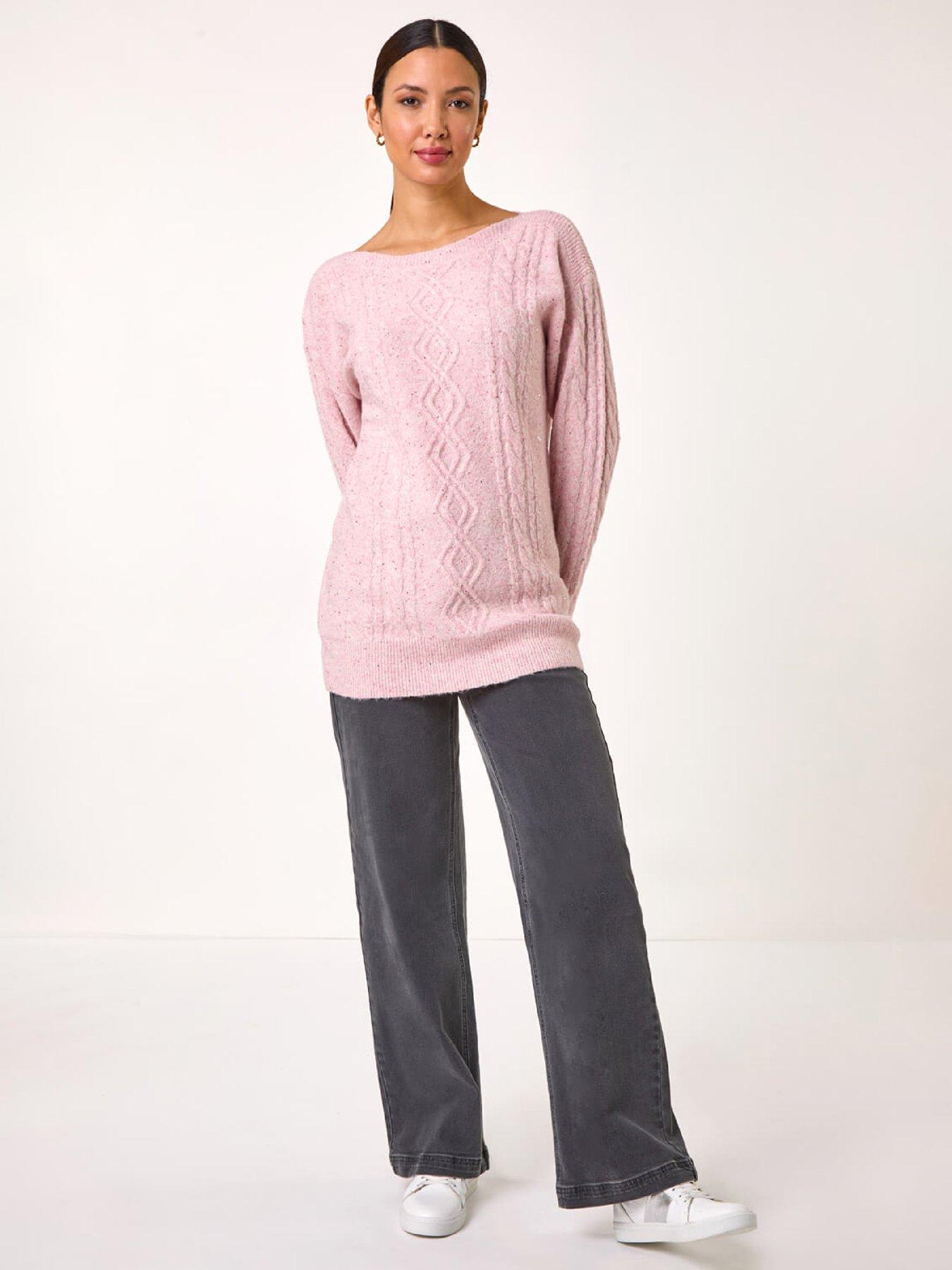 Image 3 of 5 of Roman Sparkly Cable Knit Jumper - Light Pink